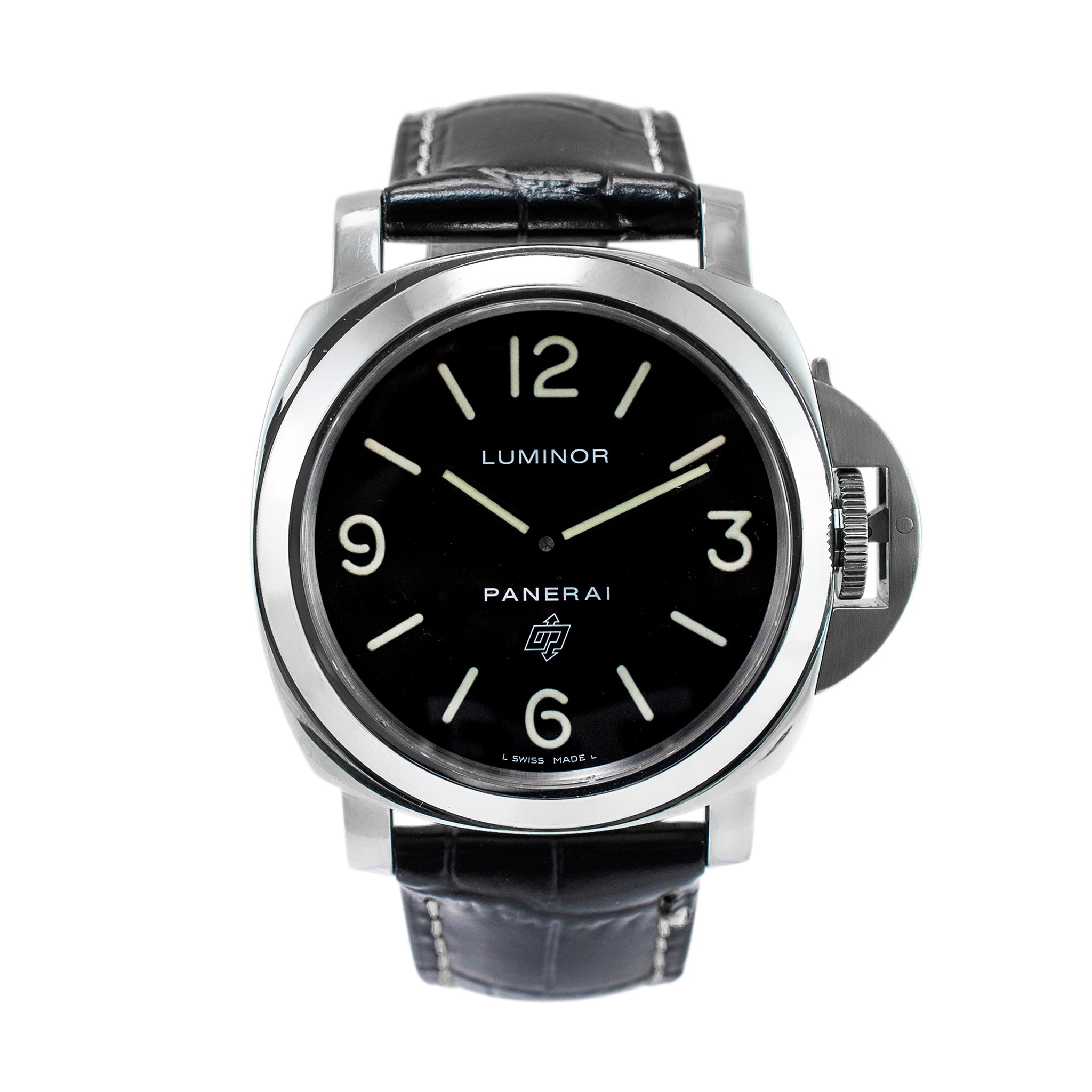 Panerai Luminor Base Logo 44MM OP6834 Black Leather Strap Steel Watch