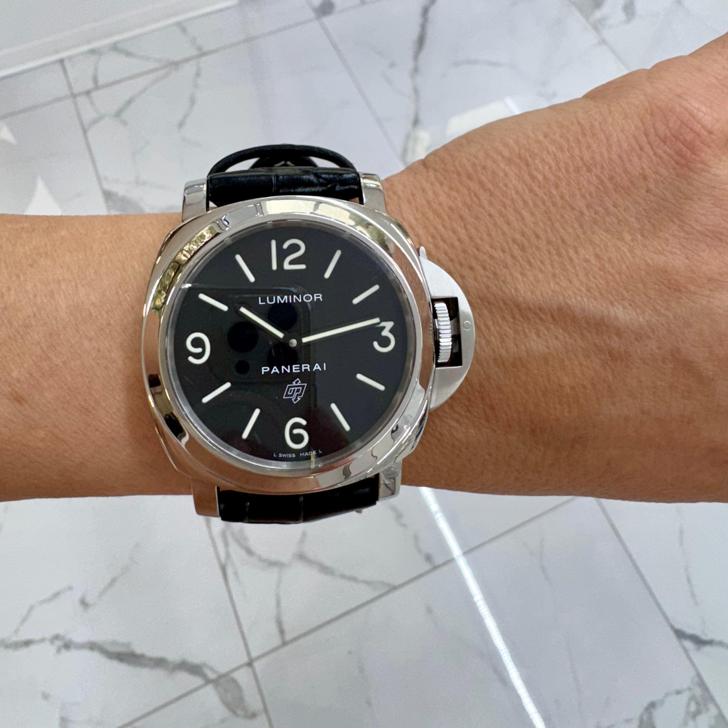 Panerai Luminor Base Logo 44MM OP6834 Black Leather Strap Steel Watch