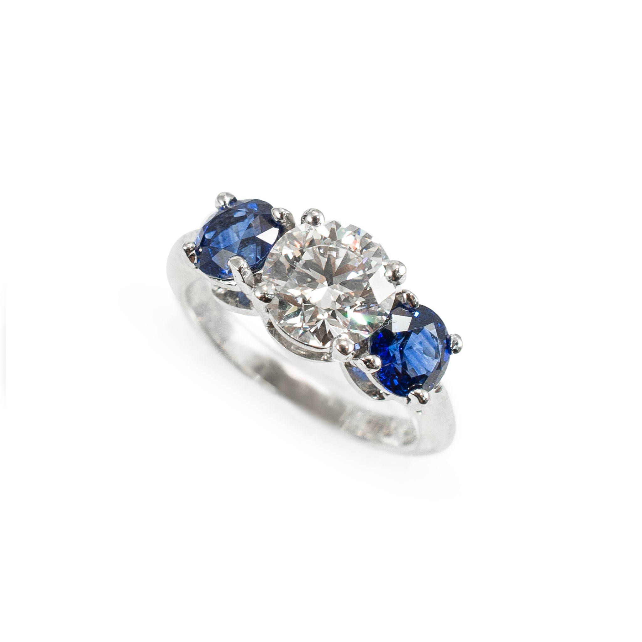 Tiffany & Co. Three Stone Platinum 1.31ct Gia Diamond Sapphire Engagement Ring