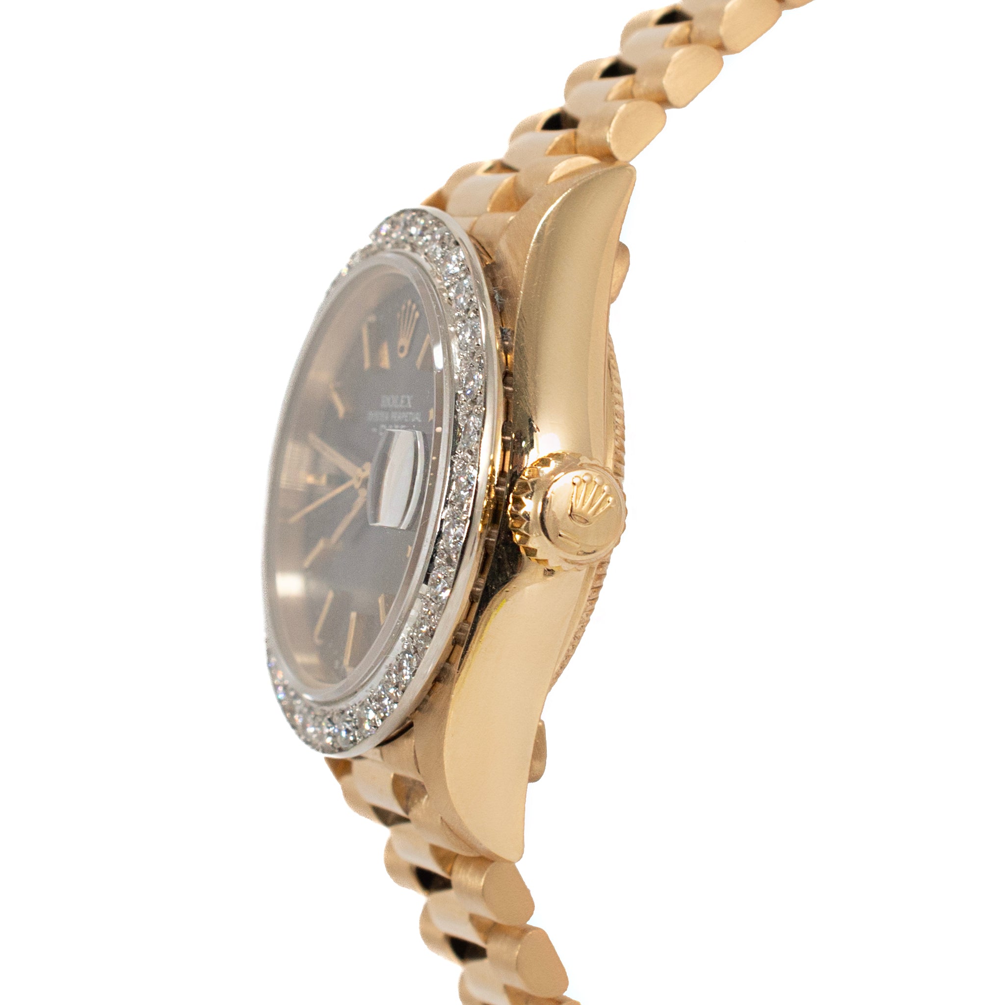 Rolex Datejust 26MM 69178 President Rhodium Diamond Bezel 18K Yellow Gold Watch