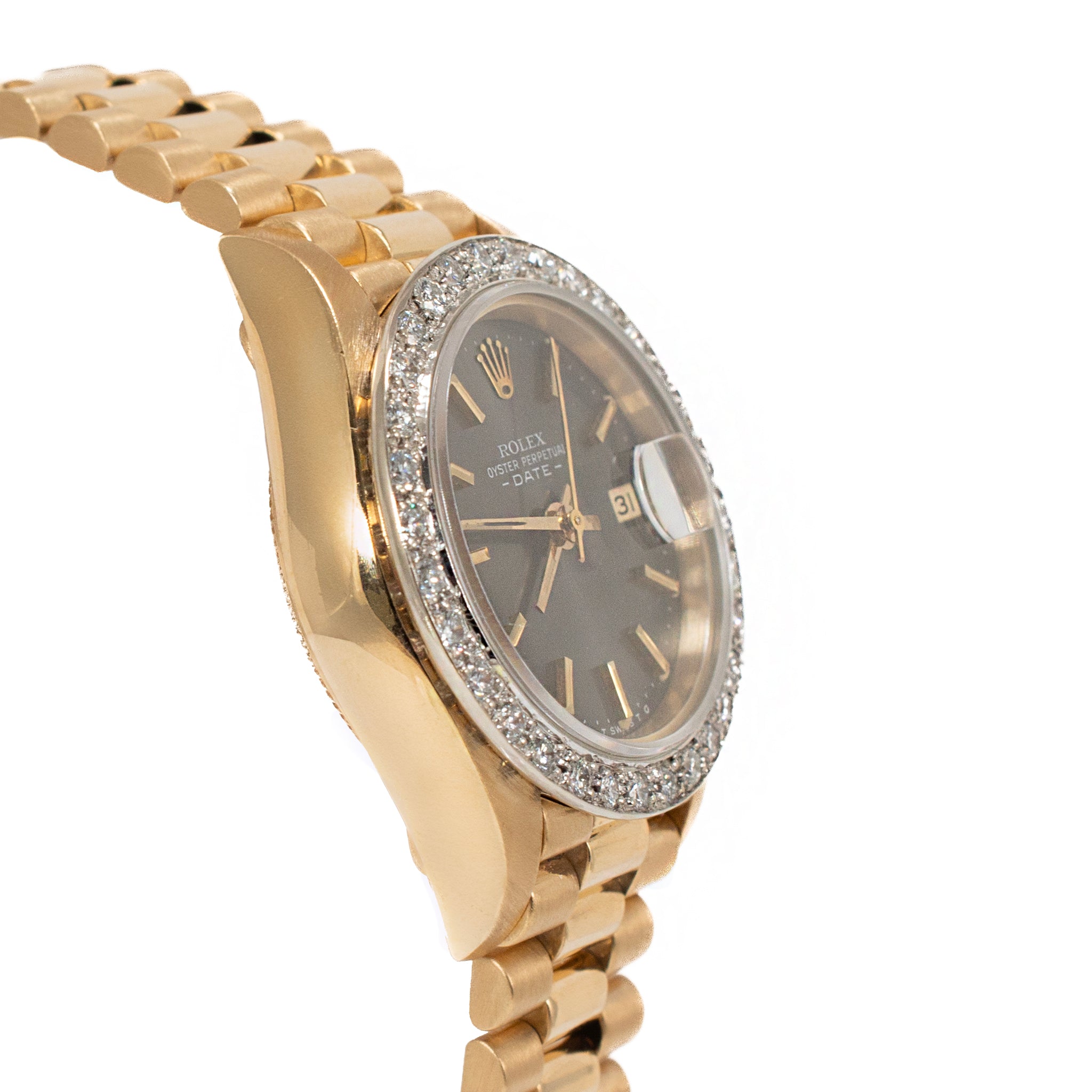 Rolex Datejust 26MM 69178 President Rhodium Diamond Bezel 18K Yellow Gold Watch