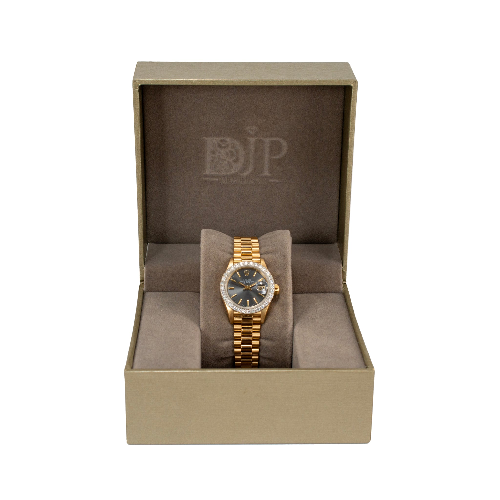 Rolex Datejust 26MM 69178 President Rhodium Diamond Bezel 18K Yellow Gold Watch