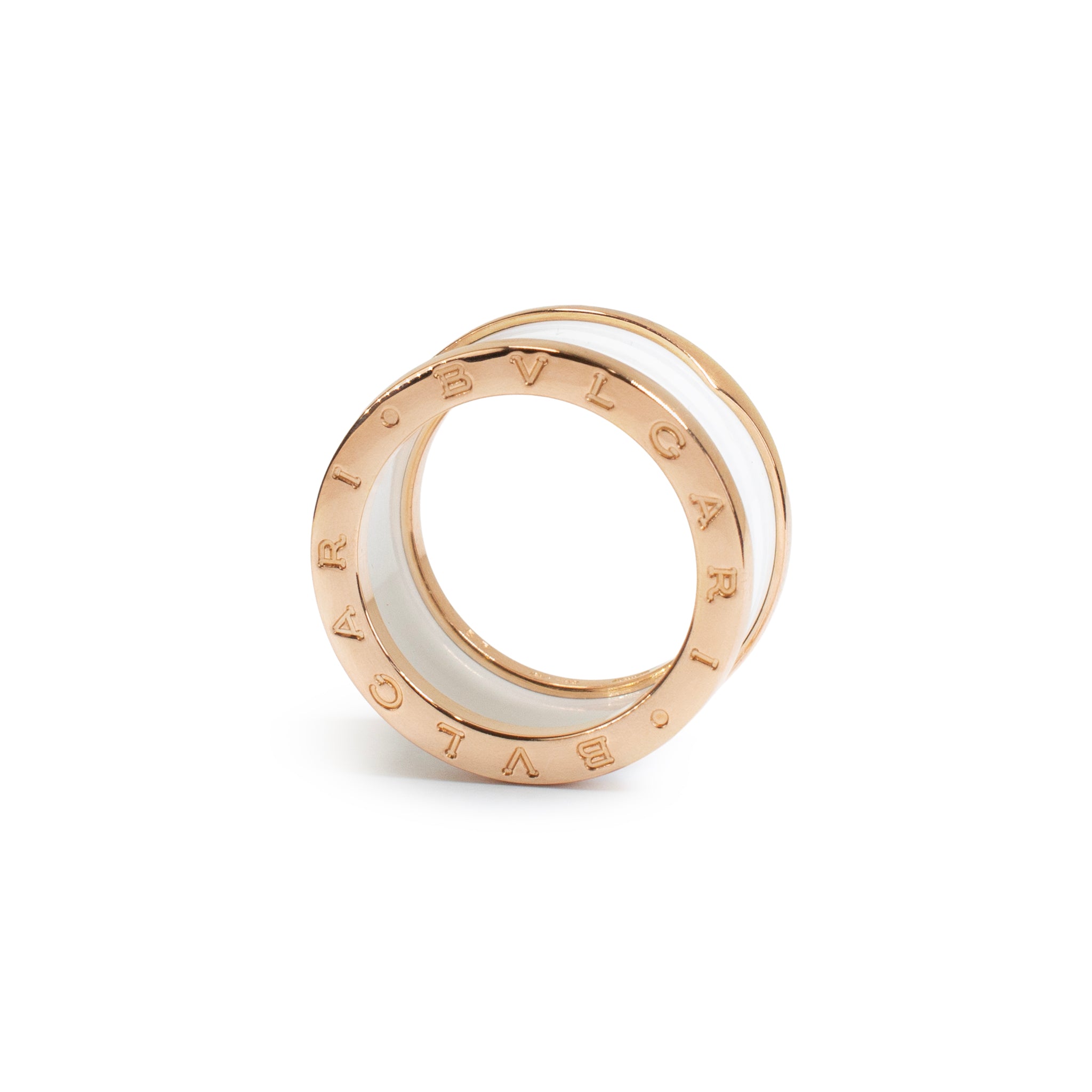 Bvlgari b.zero1 Collection 18K Rose Gold White Ceramic Two Tone 4 Band Ring