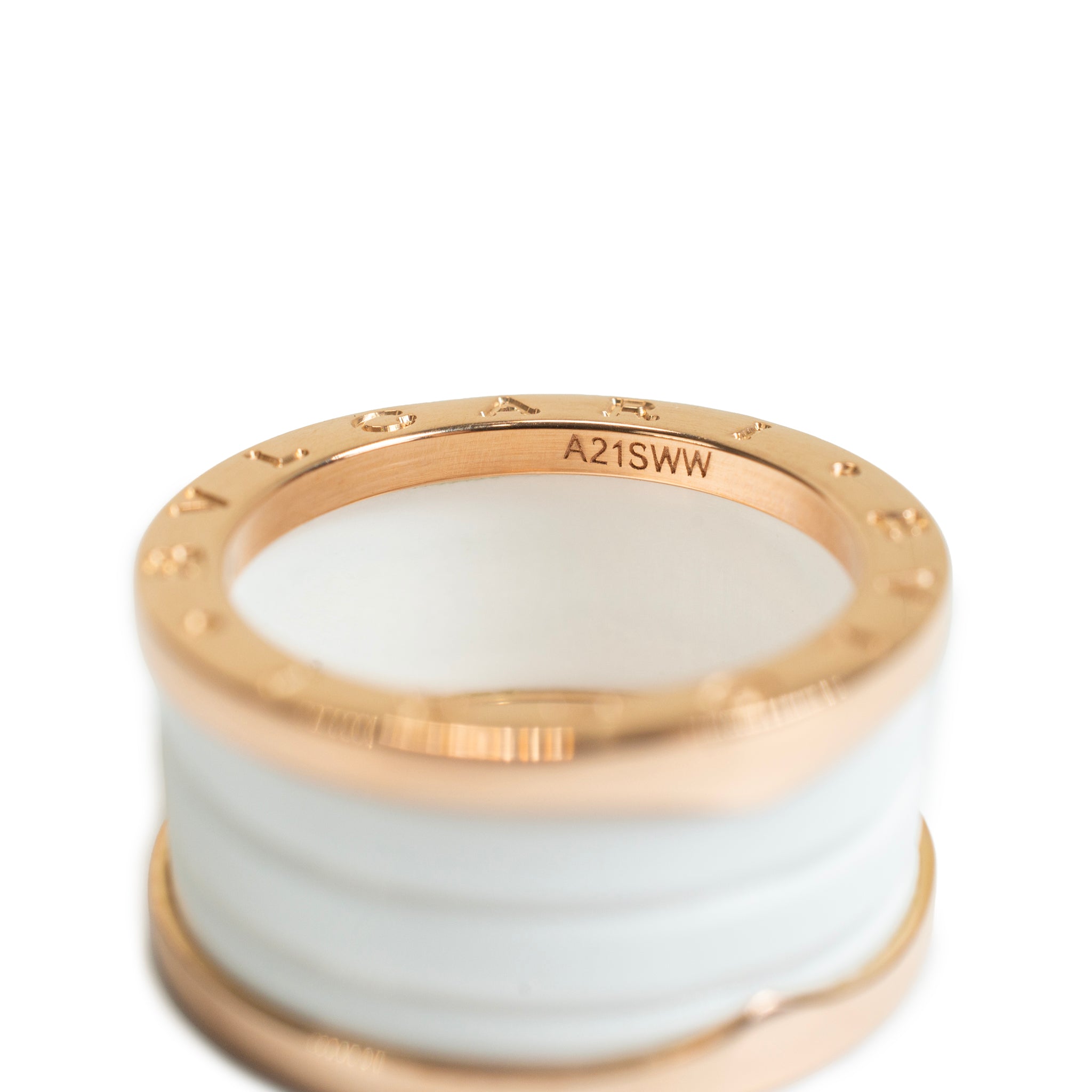 Bvlgari b.zero1 Collection 18K Rose Gold White Ceramic Two Tone 4 Band