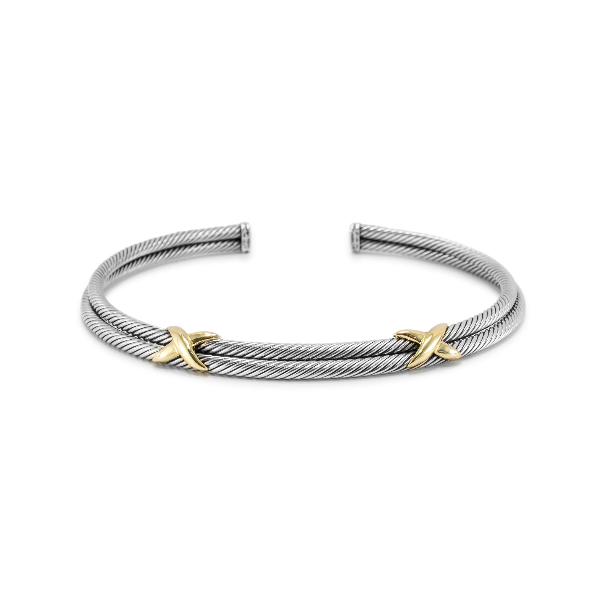 David Yurman 925 Silver 14K Gold Double X Cable Classic Choker Collar Necklace