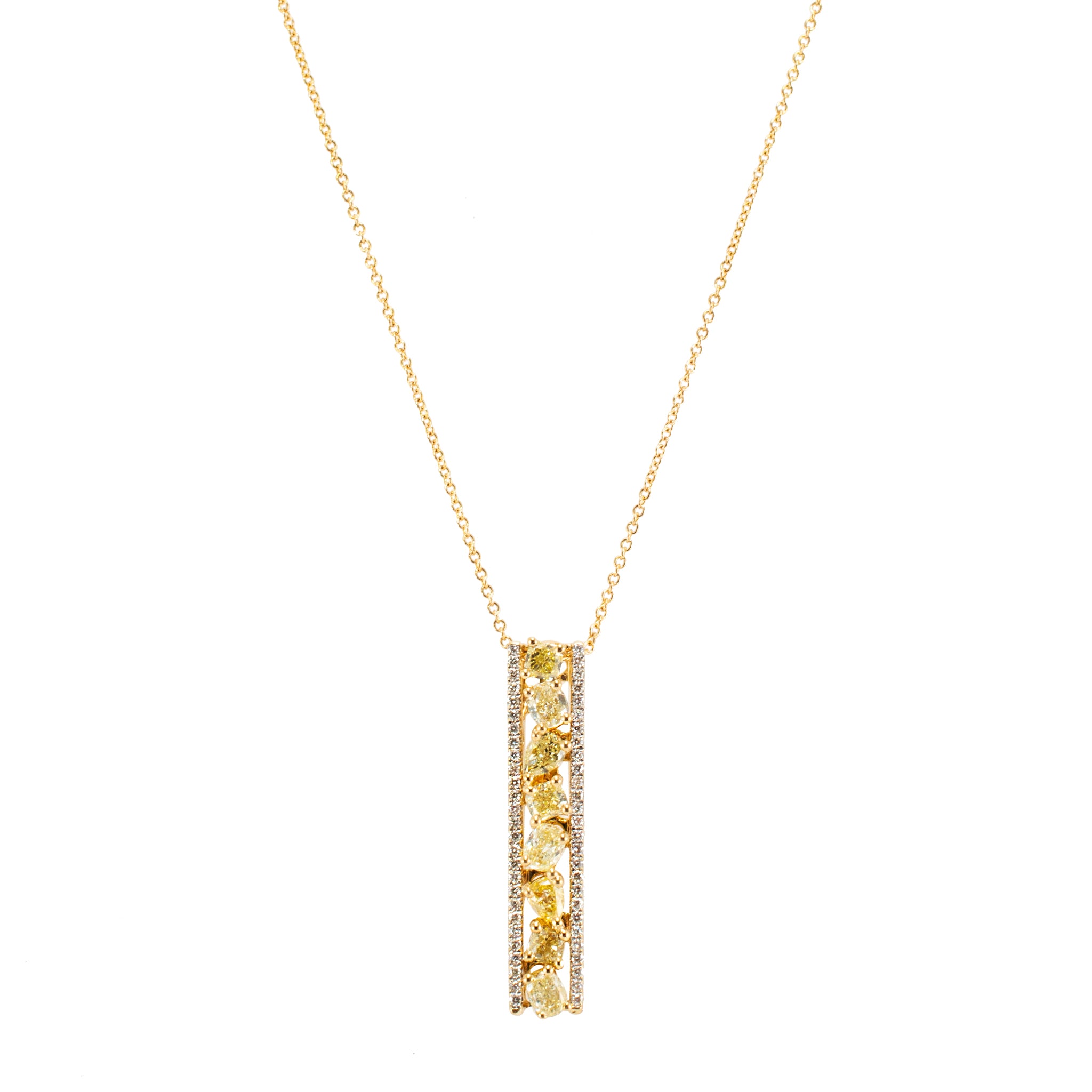 Ladies 14K Yellow Gold 1.48ct Two Tone Yellow White Diamond Pendant Necklace