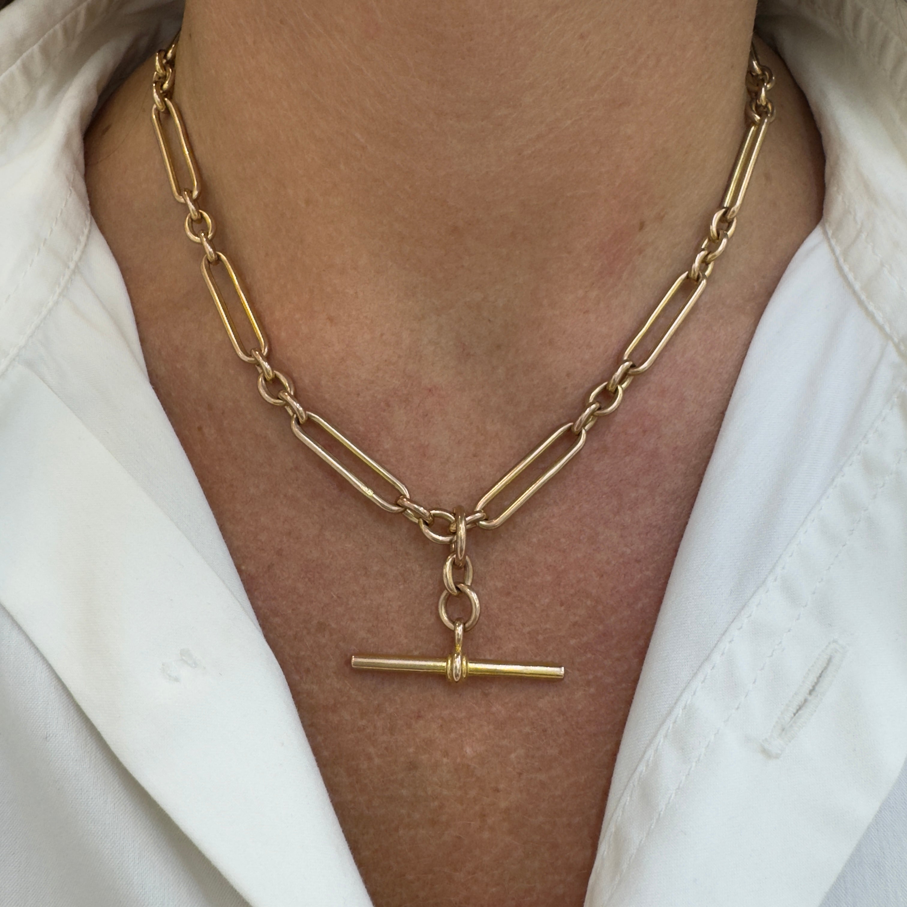 Antique Victorian 9K 375 Gold Watch Chain Paper Clip Link Necklace