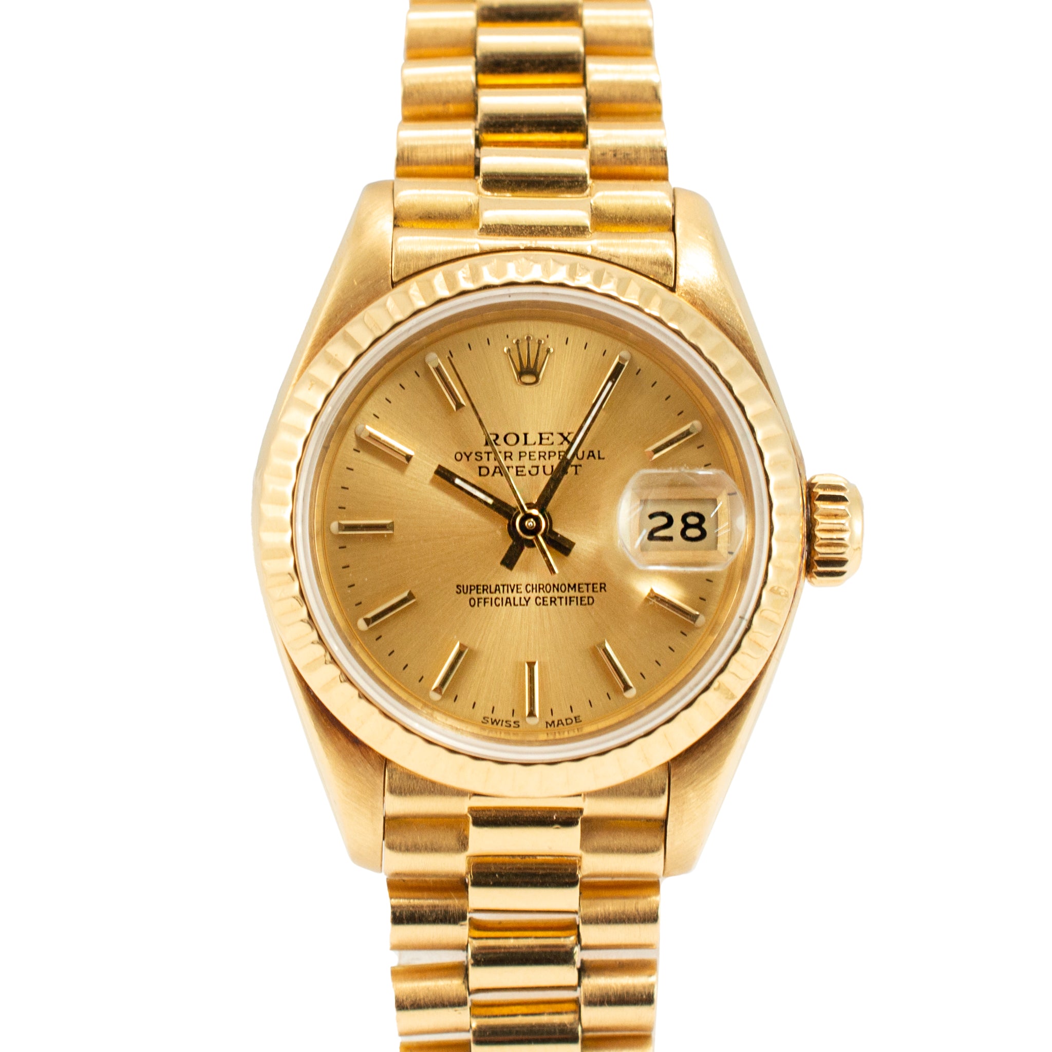 1983 Rolex Ladies Datejust 26MM 69178 Champagne President 18K Yellow Gold Watch