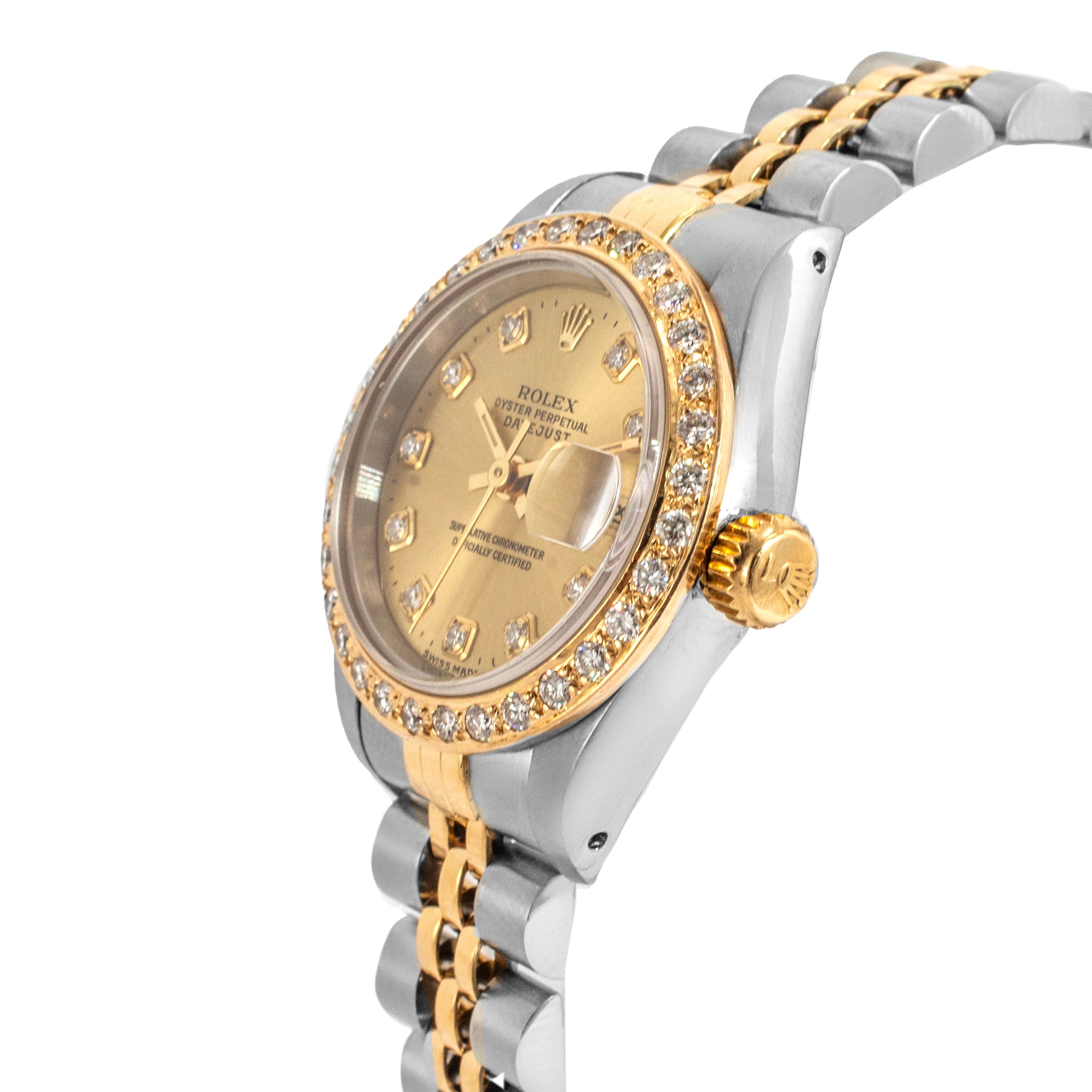 Rolex Ladies Datejust 26MM 69173 Diamond Bezel Jubilee Yellow Gold Steel Watch