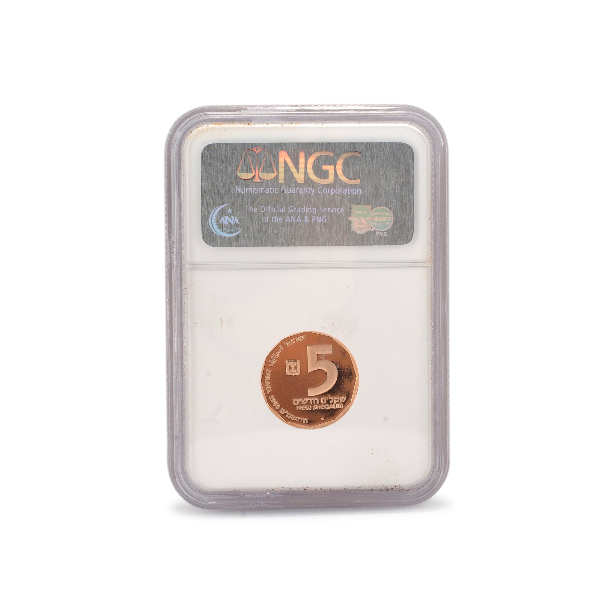 1988 Israel 5 New Sheqalim Caesarea NGC PF69 Ultra Cameo Gold Coin