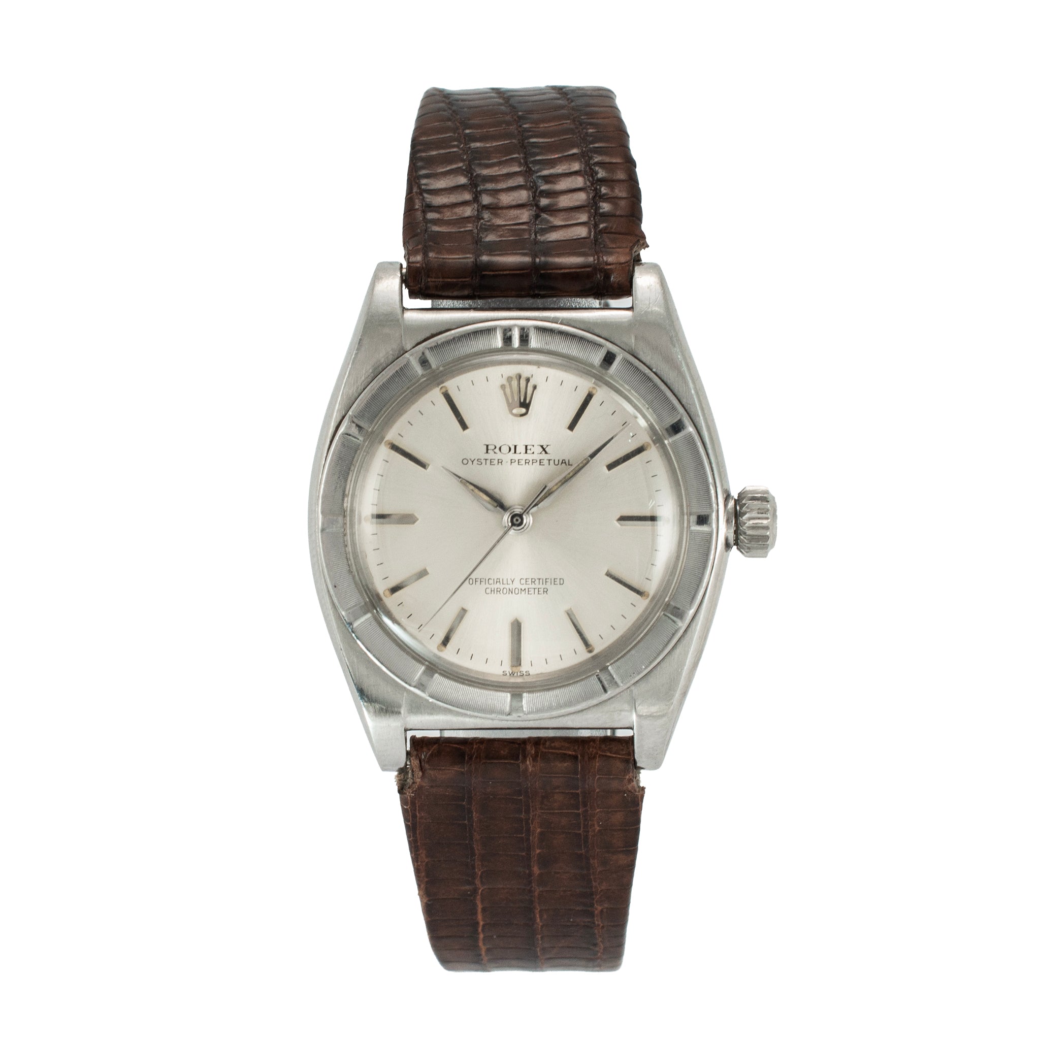 Vintage Rolex Oyster Perpetual 32MM 3372 Brown Bubble Back Steel Automatic Watch