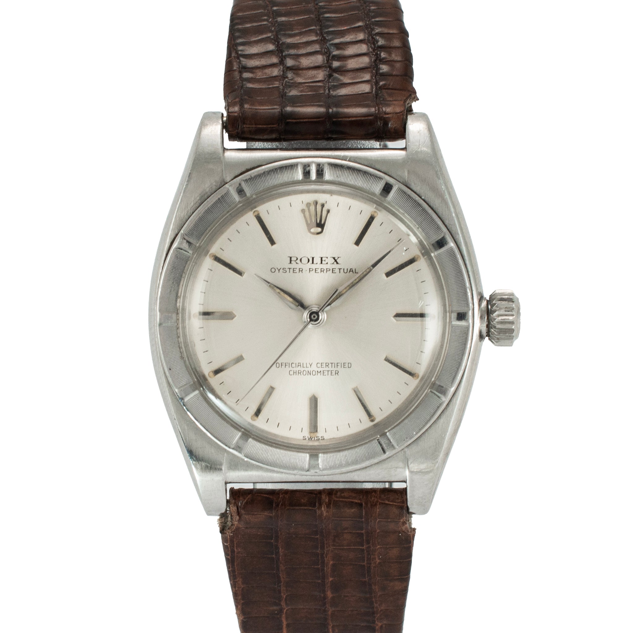 Vintage Rolex Oyster Perpetual 32MM 3372 Brown Bubble Back Steel Automatic Watch