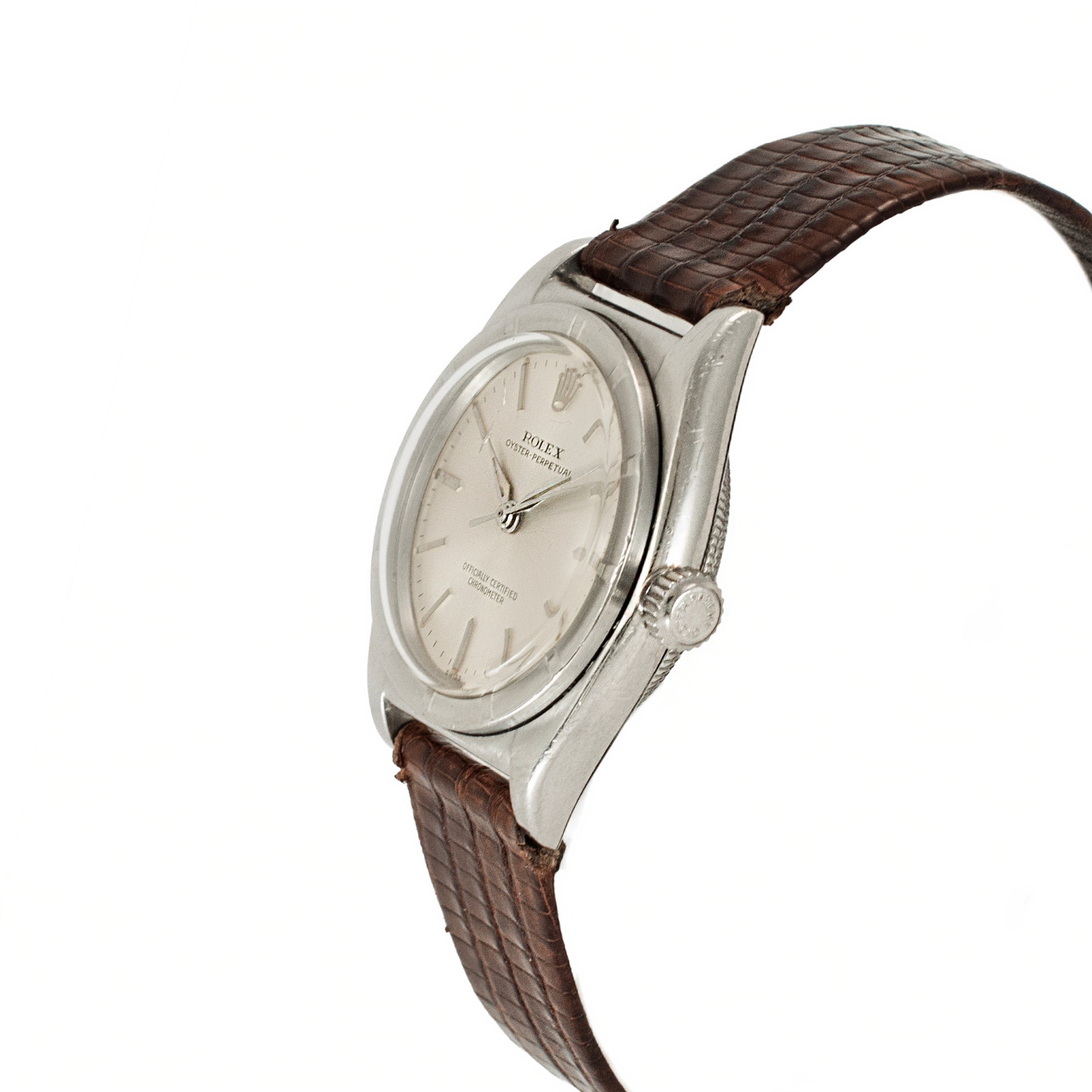 Vintage Rolex Oyster Perpetual 32MM 3372 Brown Bubble Back Steel Automatic Watch