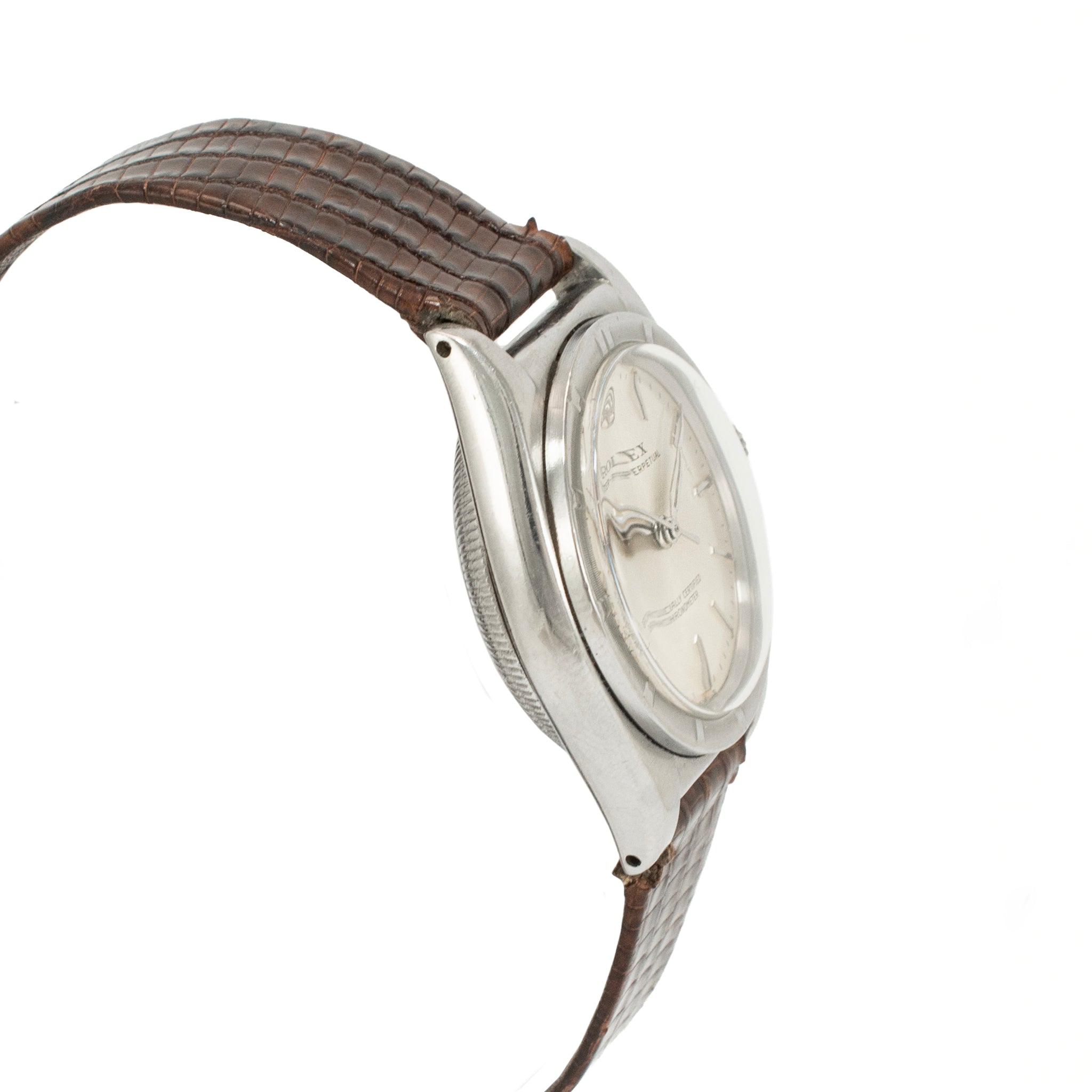 Vintage Rolex Oyster Perpetual 32MM 3372 Brown Bubble Back Steel Automatic Watch