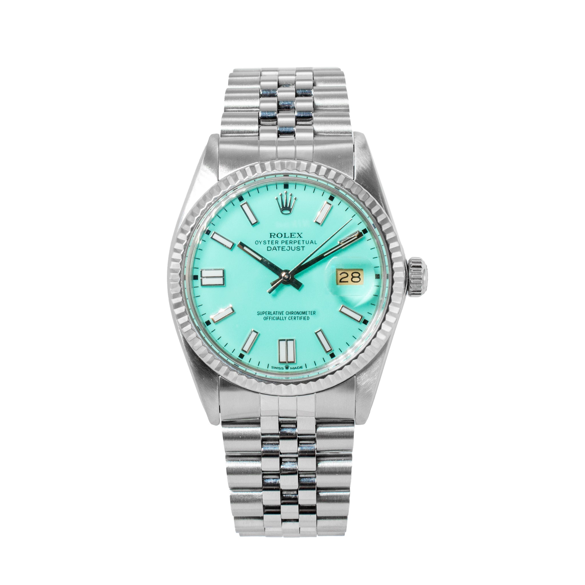 Rolex Datejust 36MM 16014 Turquoise Dial Jubilee Stainless Steel Watch