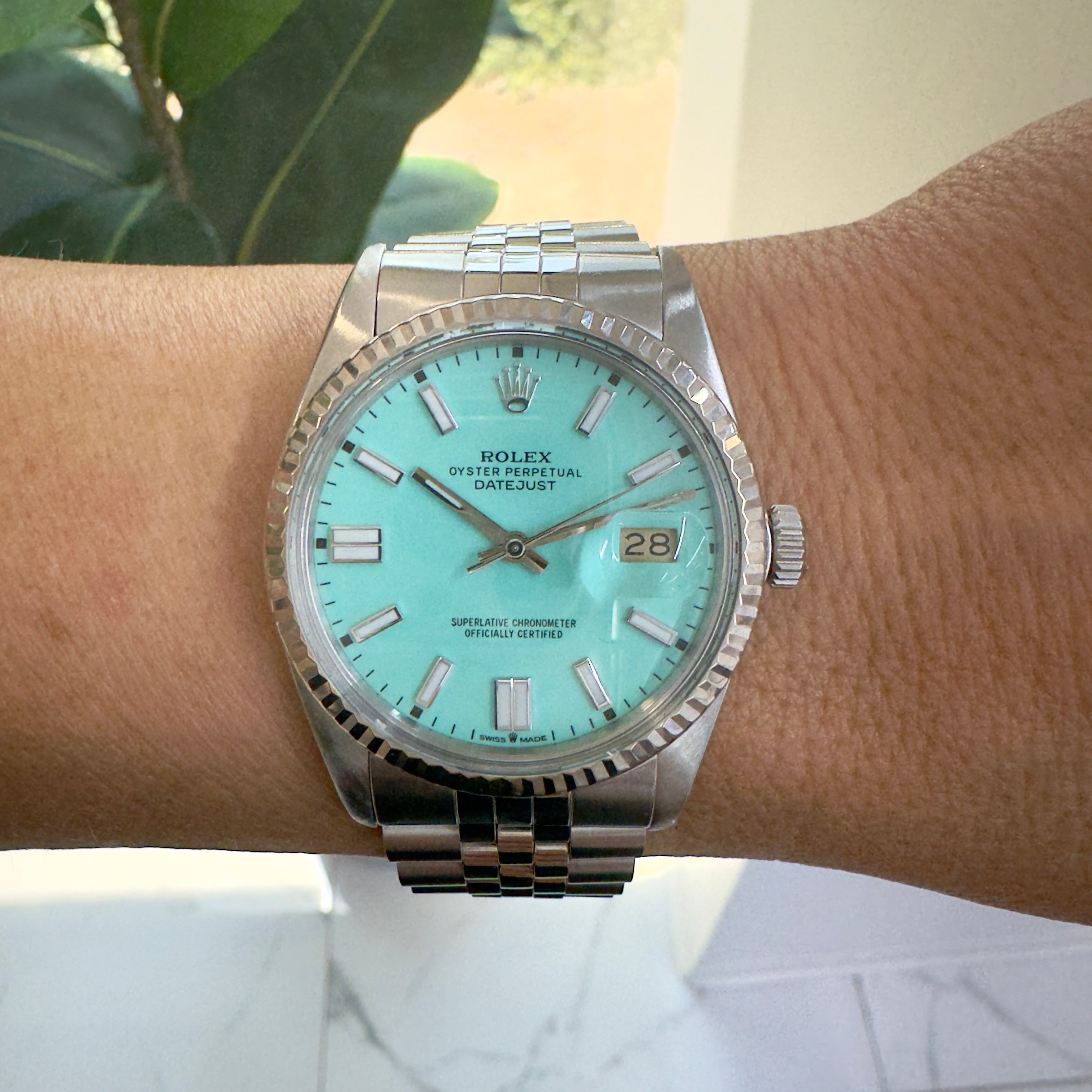 Rolex Datejust 36MM 16014 Turquoise Dial Jubilee Stainless Steel Watch