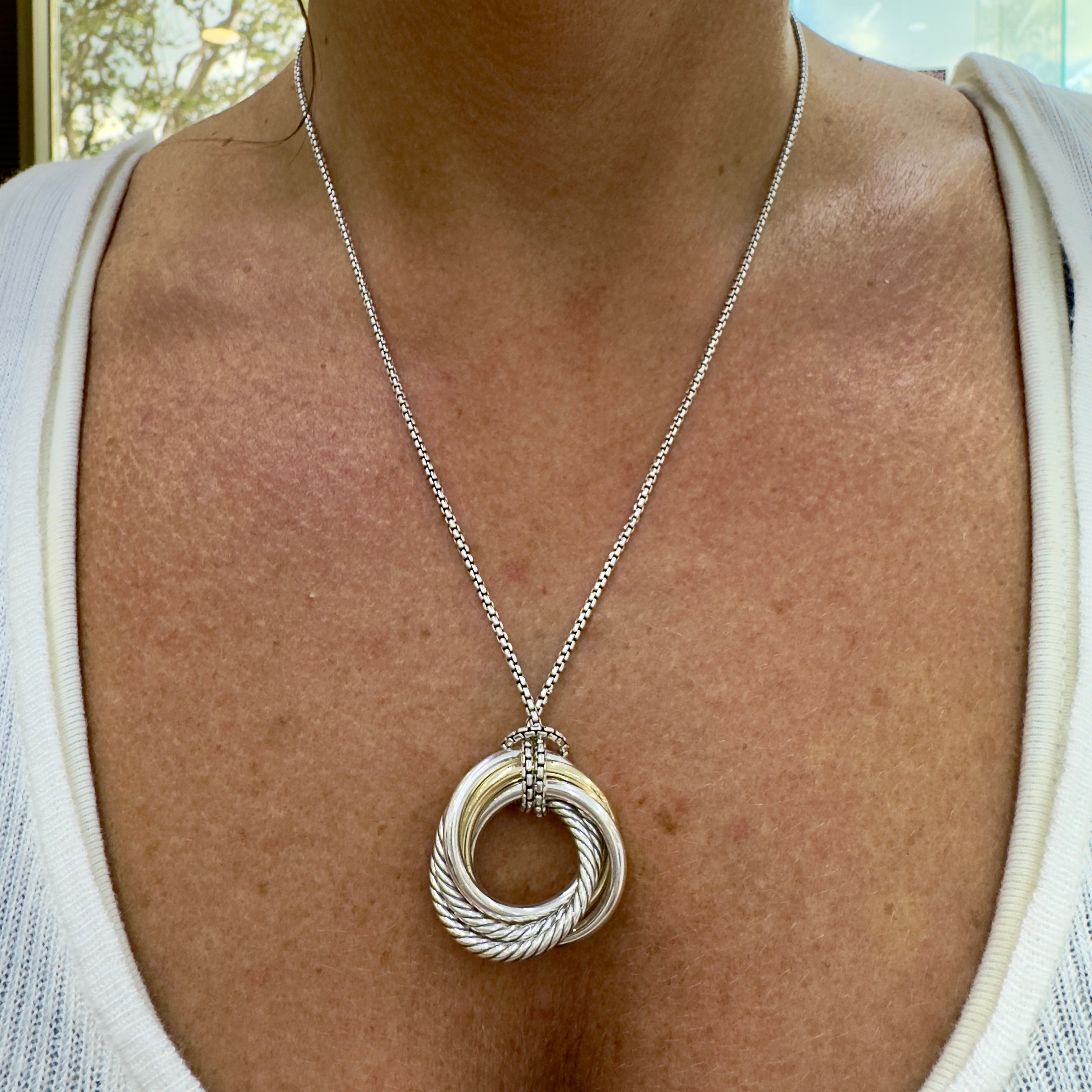 David Yurman Sterling Silver & 14K Gold 37MM Crossover Two Tone Pendant Necklace