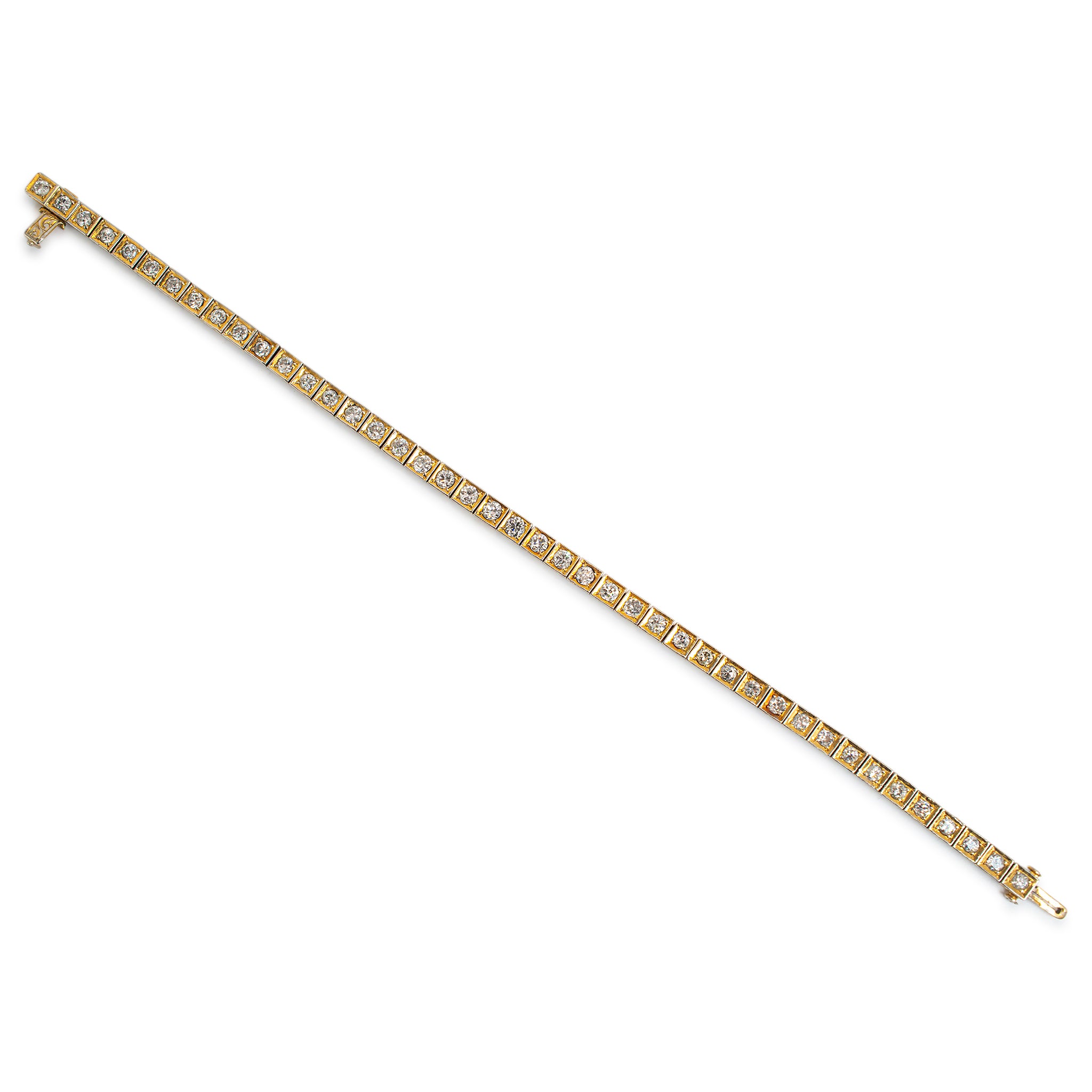 Antique 14K Yellow Gold Diamond Filigreed Square Link Tennis Bracelet