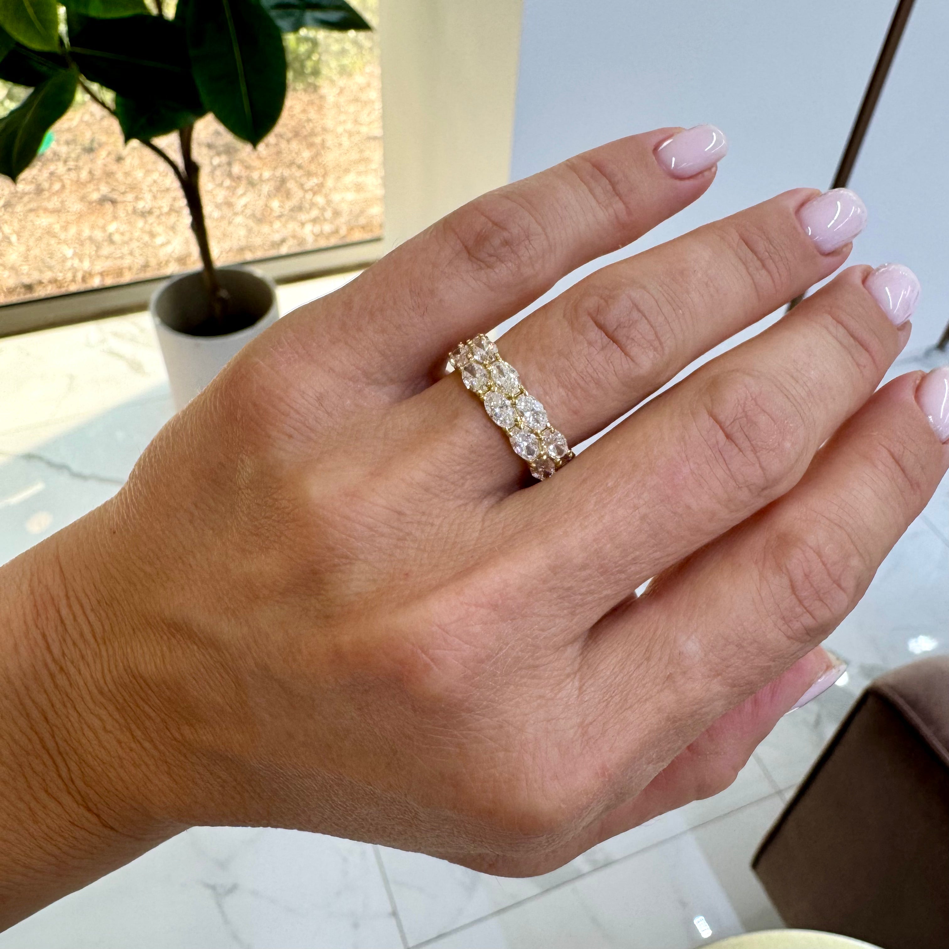 18K Yellow Gold 4.84ct Oval Lab Diamond North South Double Eternity Band Ring
