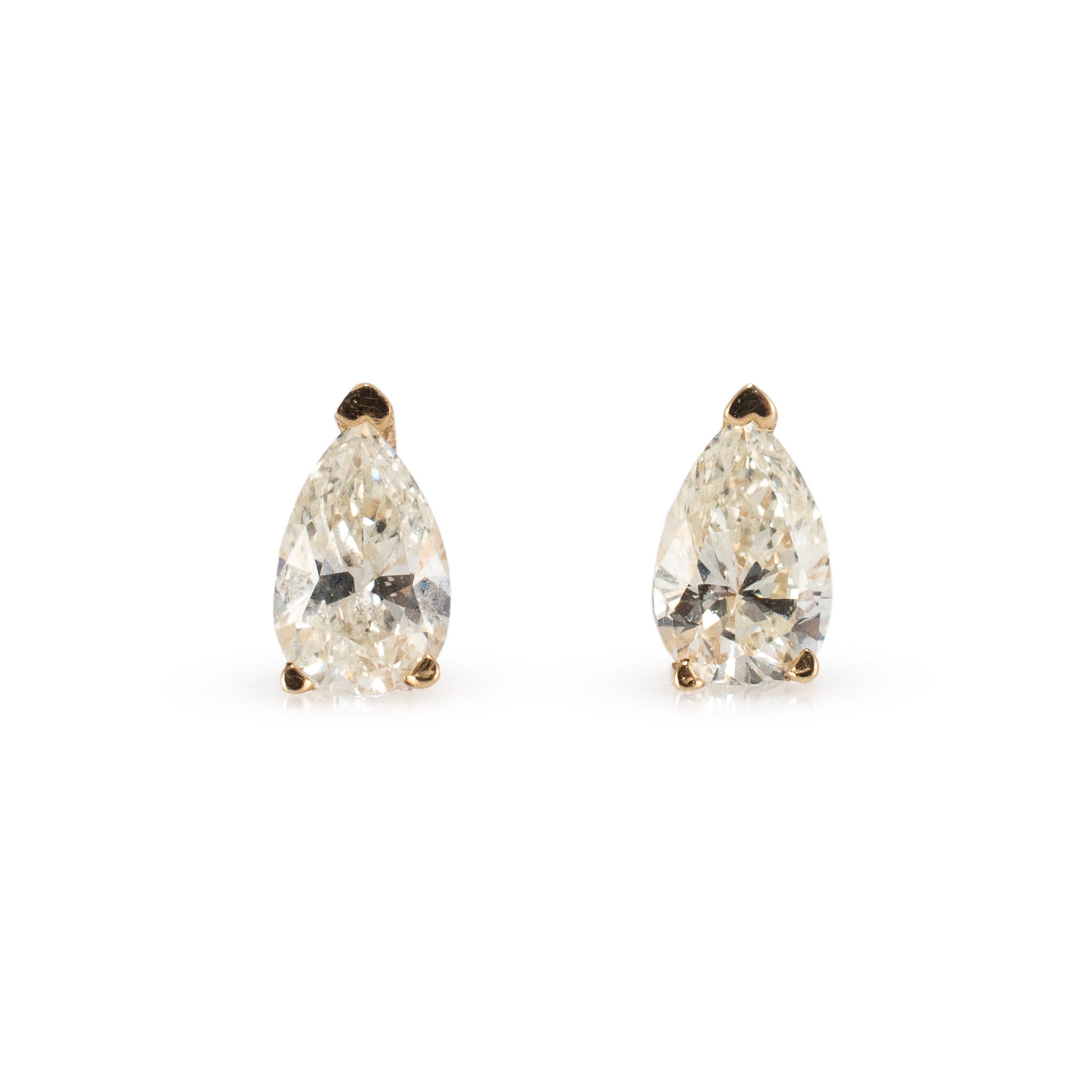 Ladies 14K Yellow Gold 0.44ct Pear Shape Diamond Stud Earrings