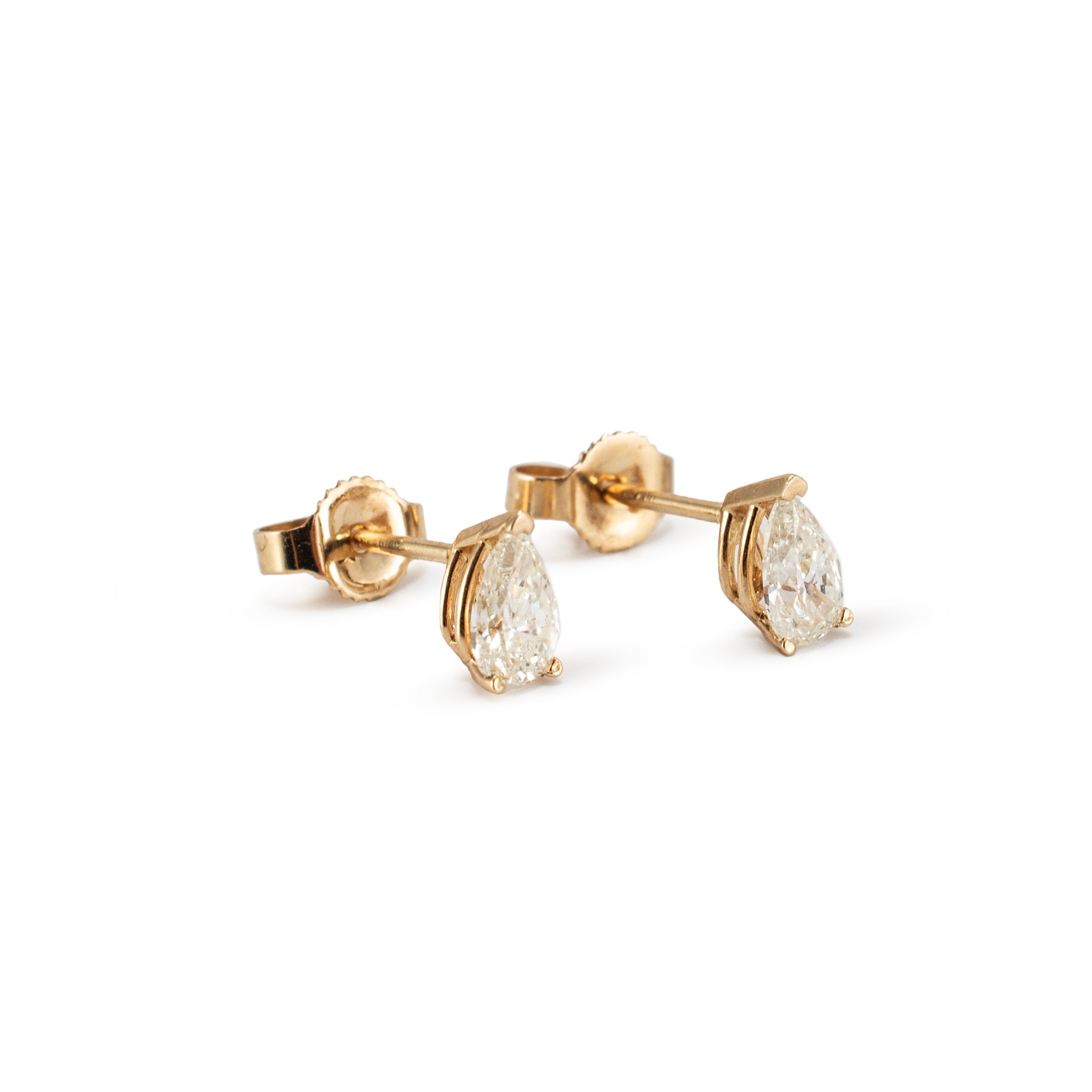 Ladies 14K Yellow Gold 0.44ct Pear Shape Diamond Stud Earrings