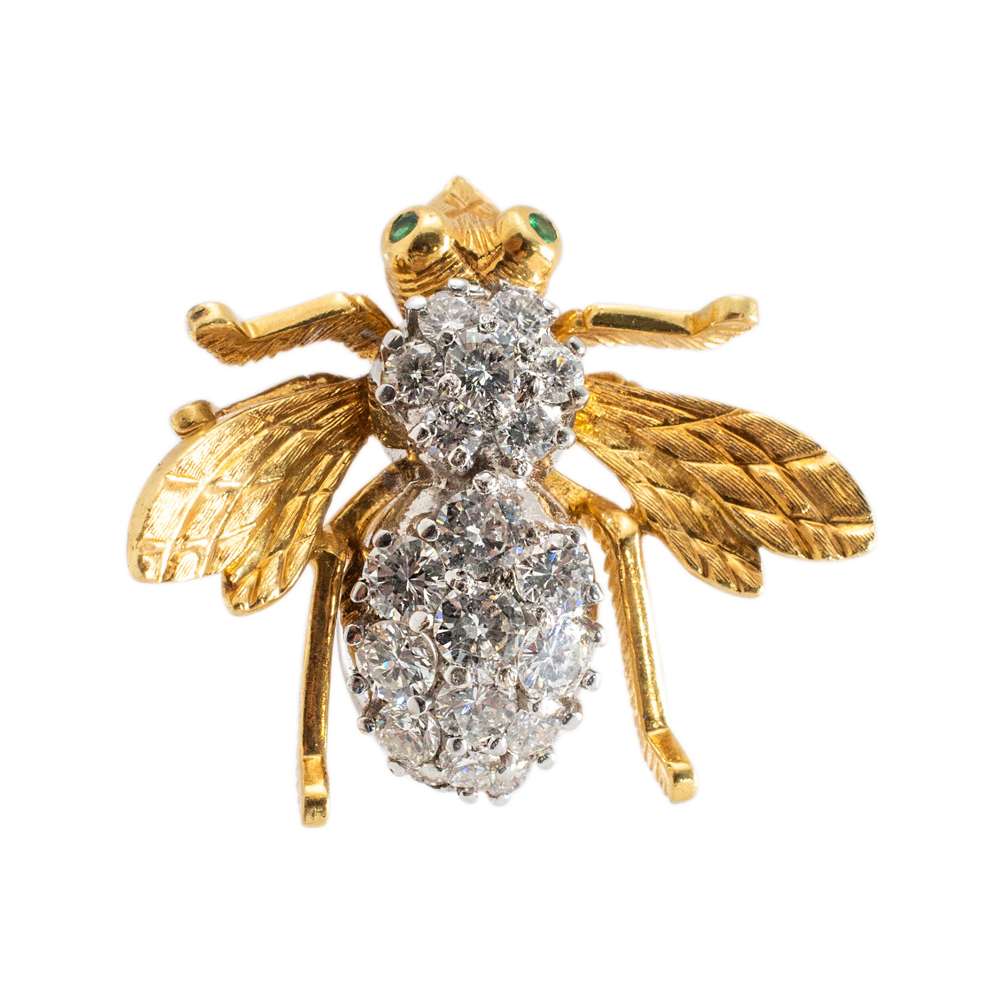 Vintage Herbert Rosenthal 18K Gold 2.77ct Diamond Emerald Large Bumble Bee PIN