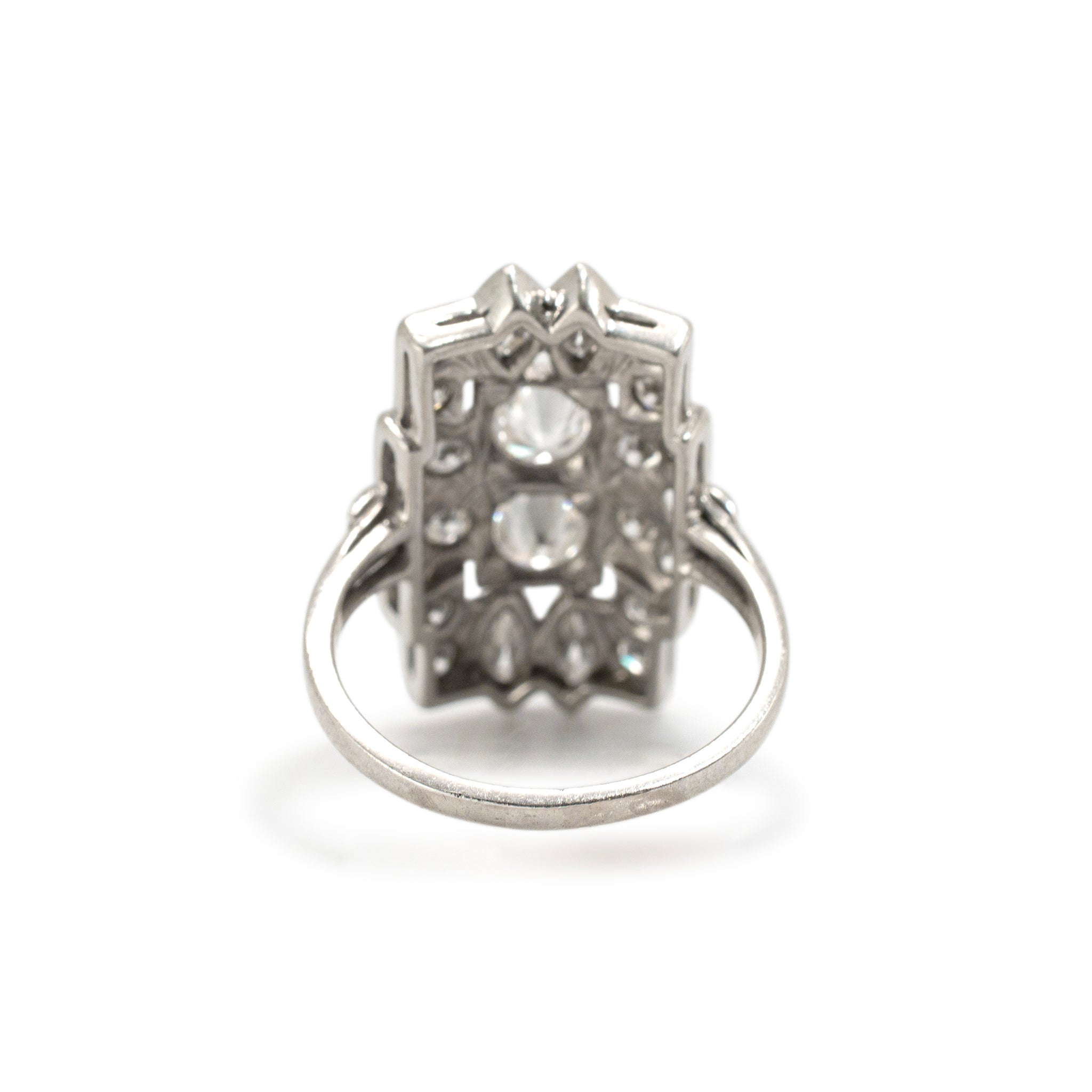 Antique Edwardian Filigreed Platinum Old European Marquee Diamond Cocktail Ring
