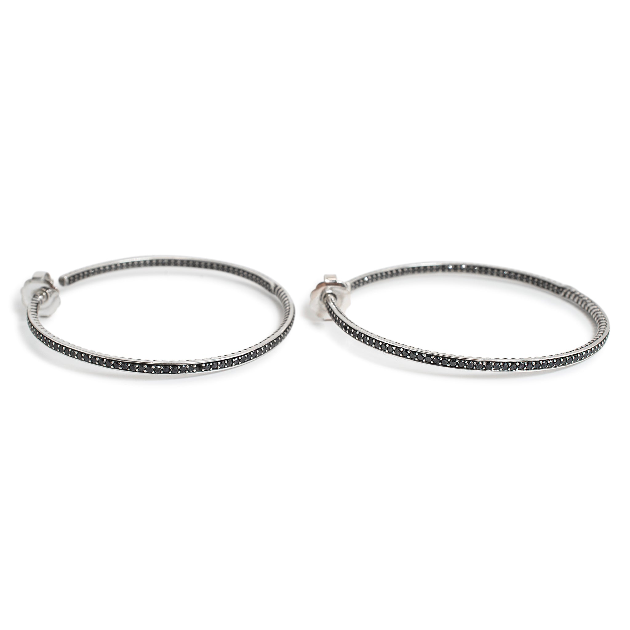 David Yurman 925 Silver Large 2.10ctw Diamond Inside-Out Cable Hoop Earrings