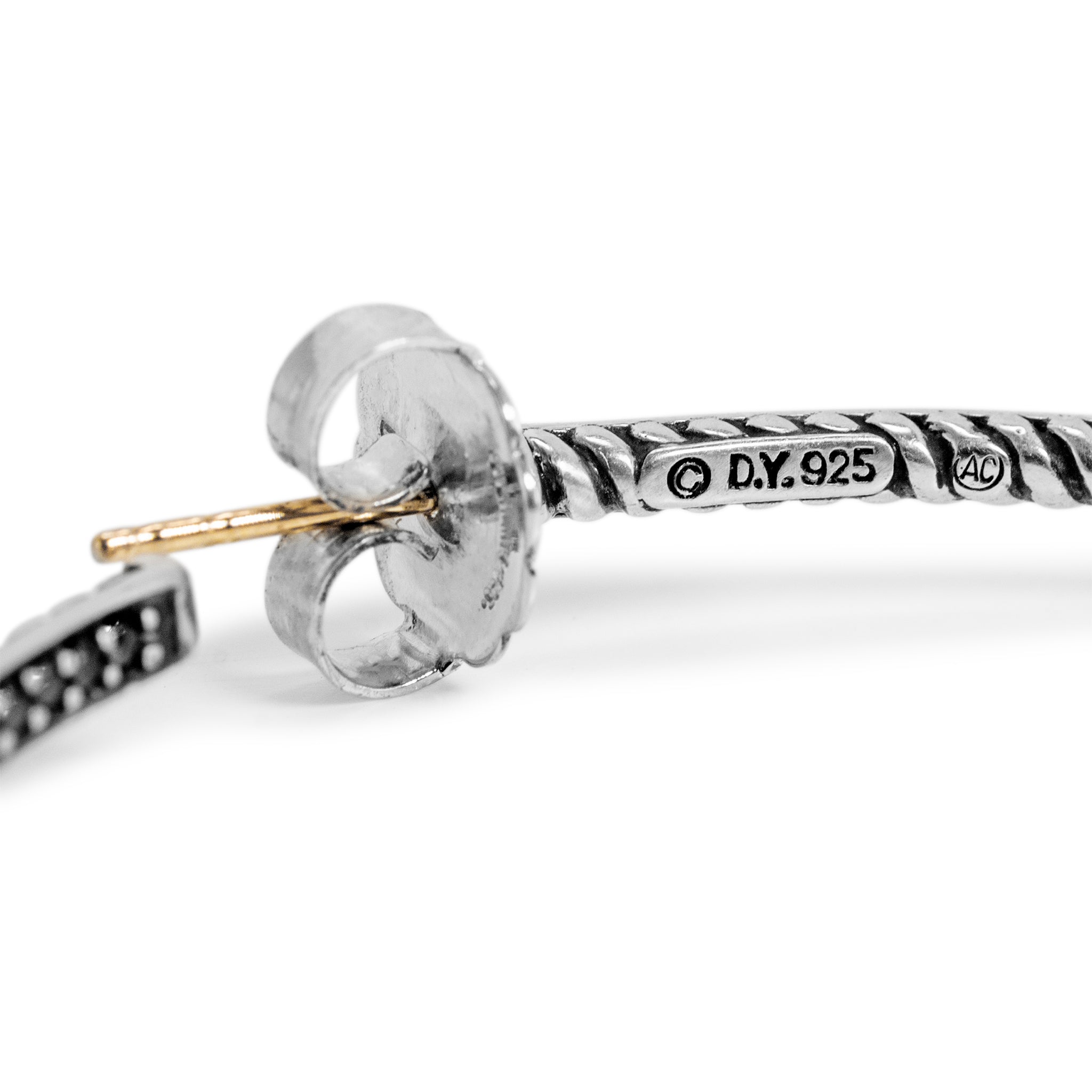 David Yurman 925 Silver Large 2.10ctw Diamond Inside-Out Cable Hoop Earrings