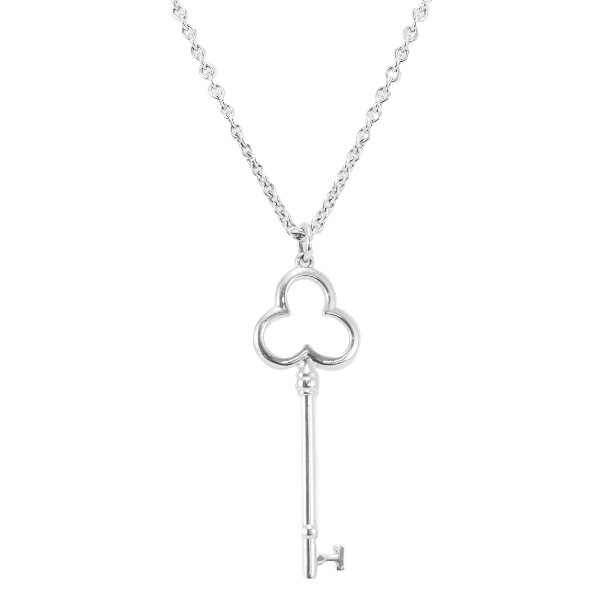 Ladies Tiffany & Co. 925 Sterling Silver Clover Trefoil Key Pendant Necklace