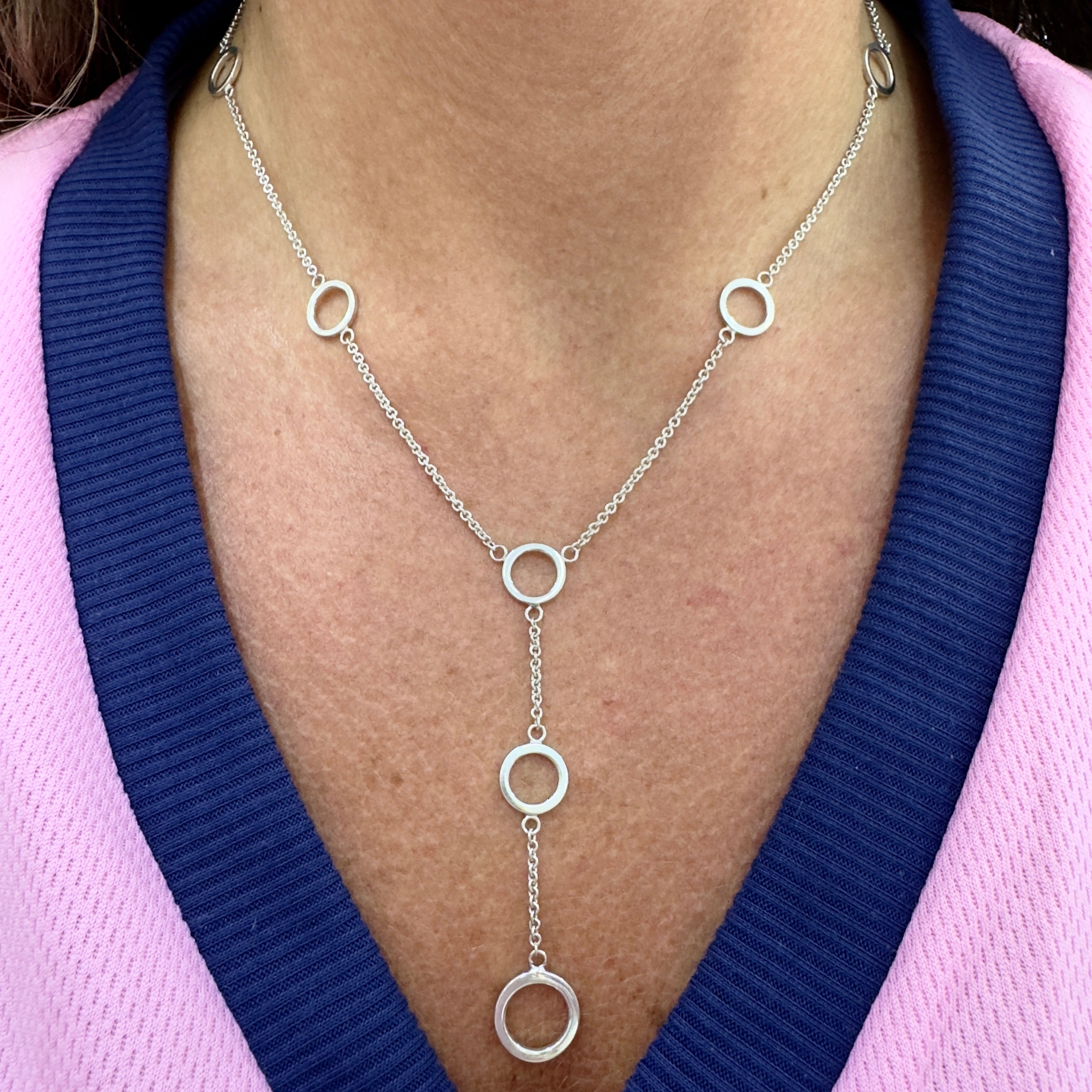 Tiffany & Co. 925 Sterling Silver Multi Circles Lariat Station Necklace