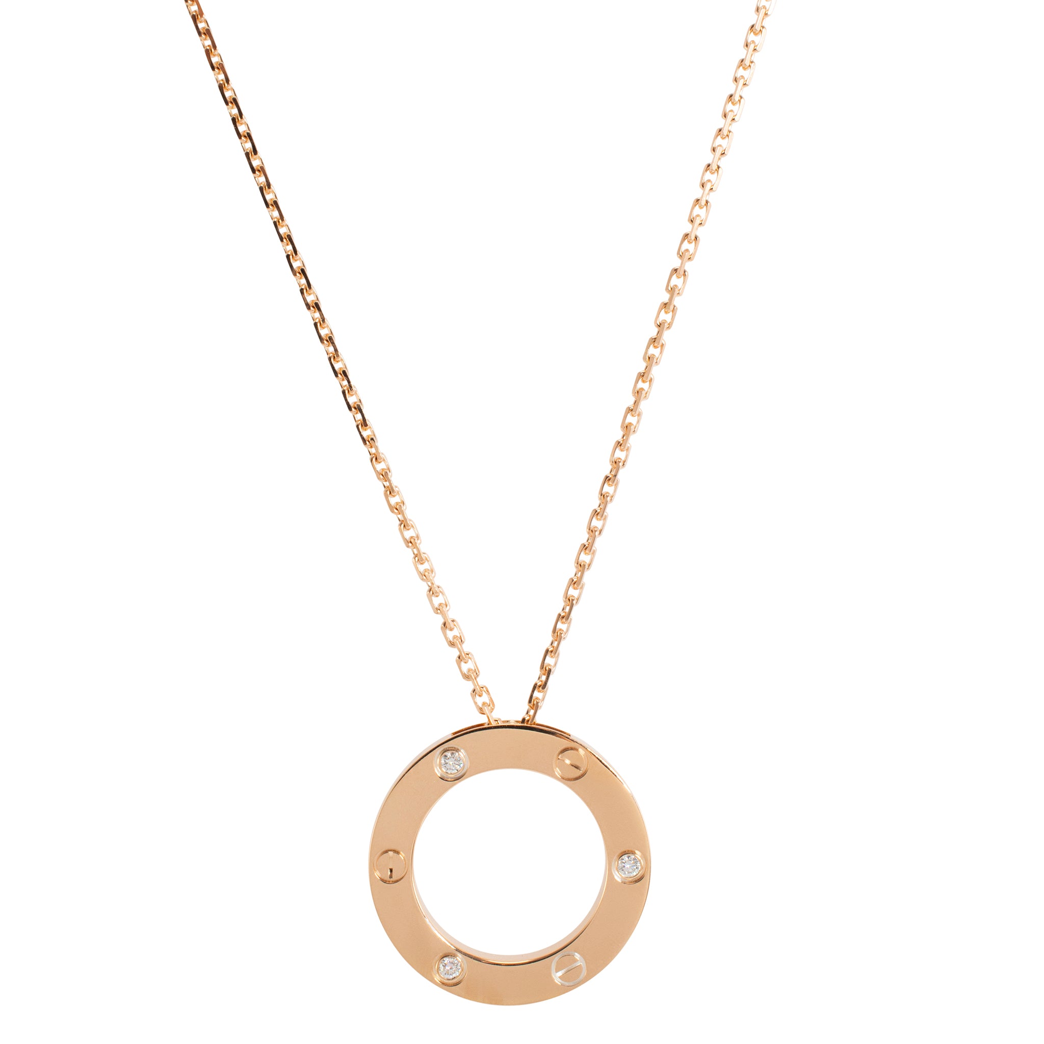 Cartier 18K Rose Gold Love Pendant 3 Diamonds Necklace