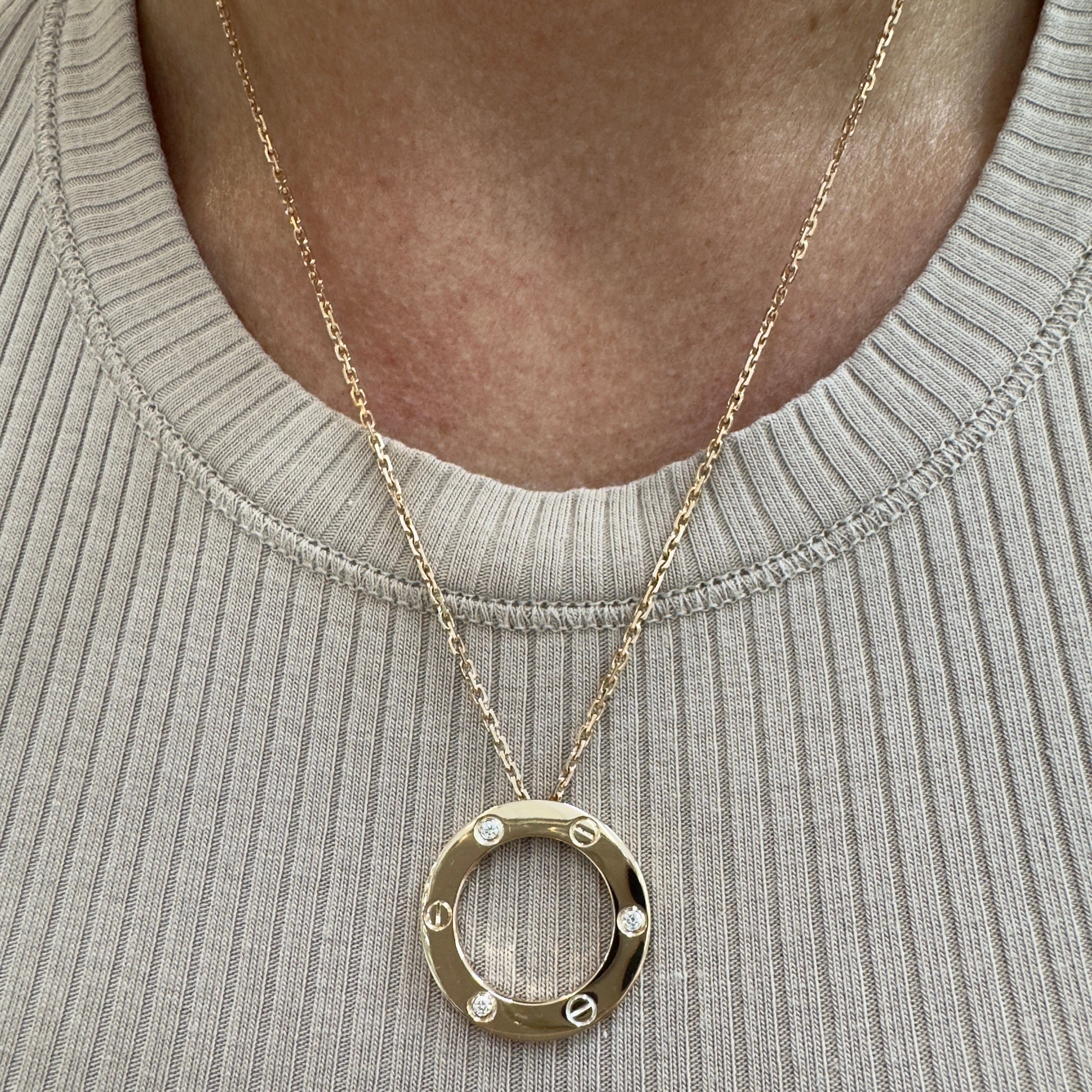 Cartier 18K Rose Gold Love Pendant 3 Diamonds Necklace