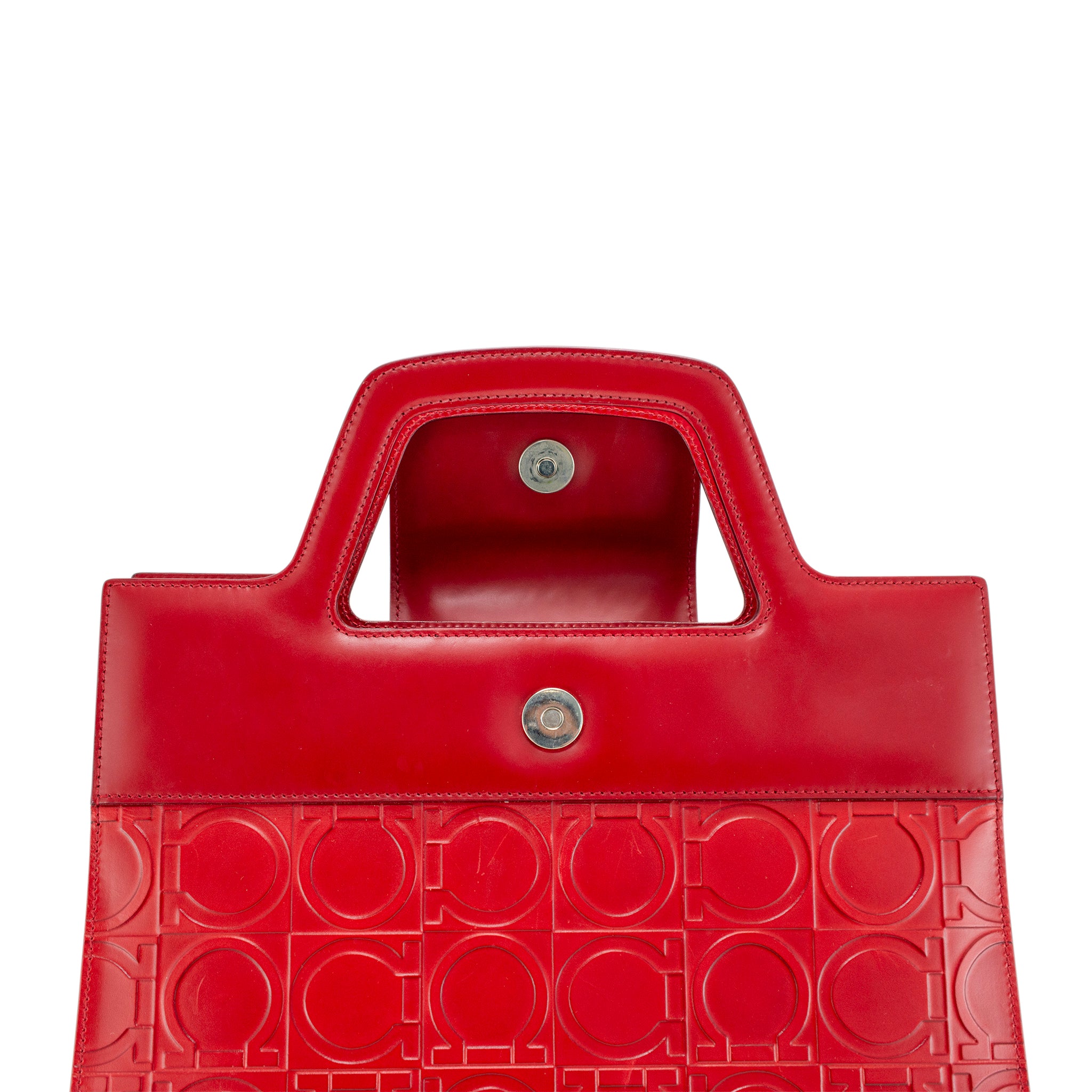 Vintage Salvatore Ferragamo Gancini Bw-21 1858 Red Leather Top Handle Handbag