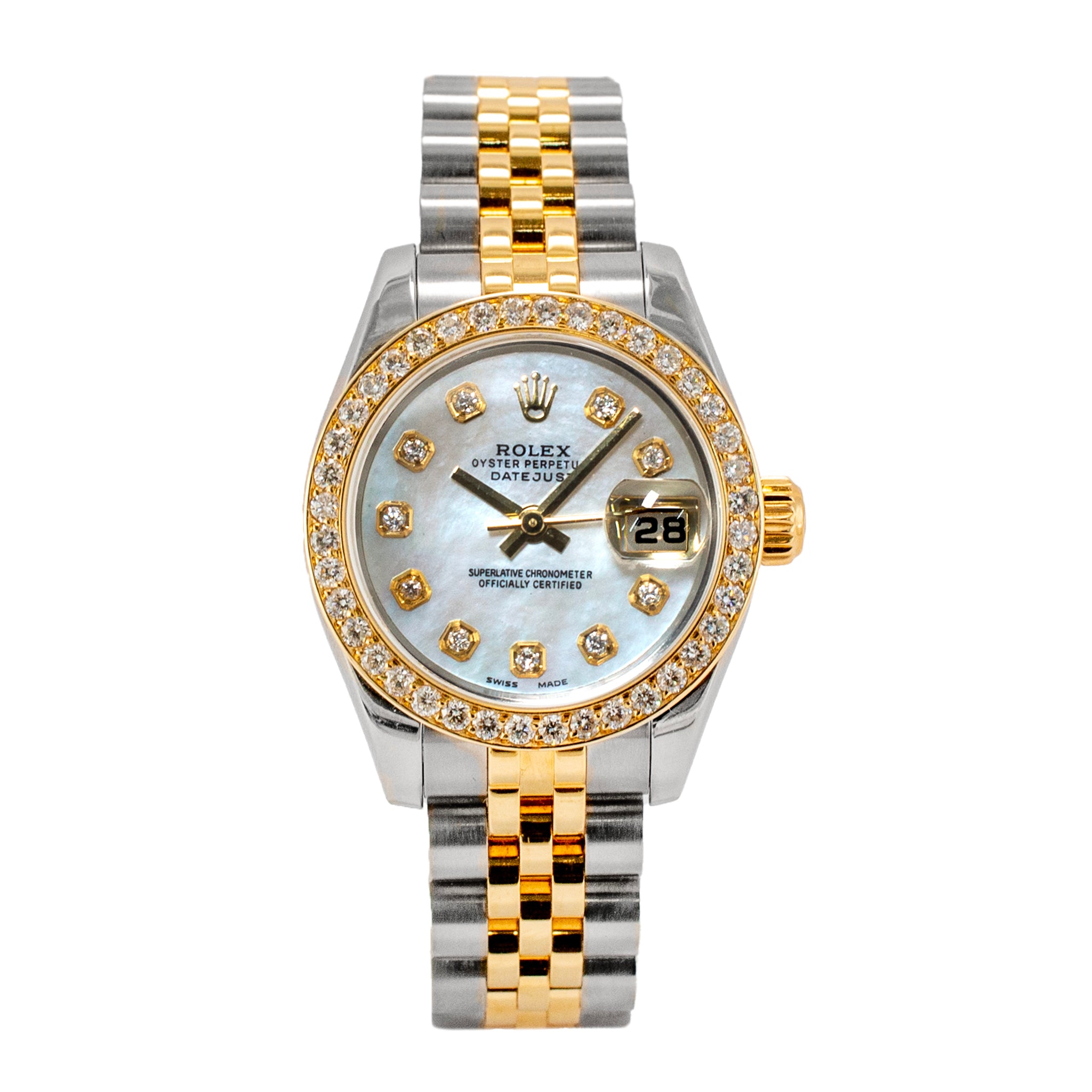 Rolex Lady Datejust 26MM 179173 Mop Diamond Bezel Jubilee Gold Steel Watch
