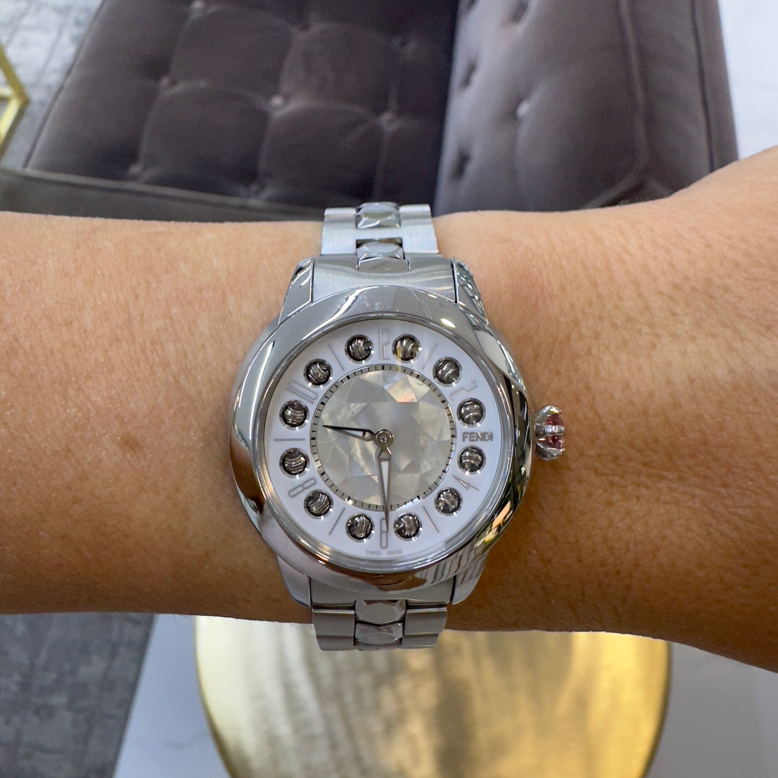 Fendi Ishine 33MM F121024500T01 Mother of Pearl Mosaic Dial Steel Quartz Watch