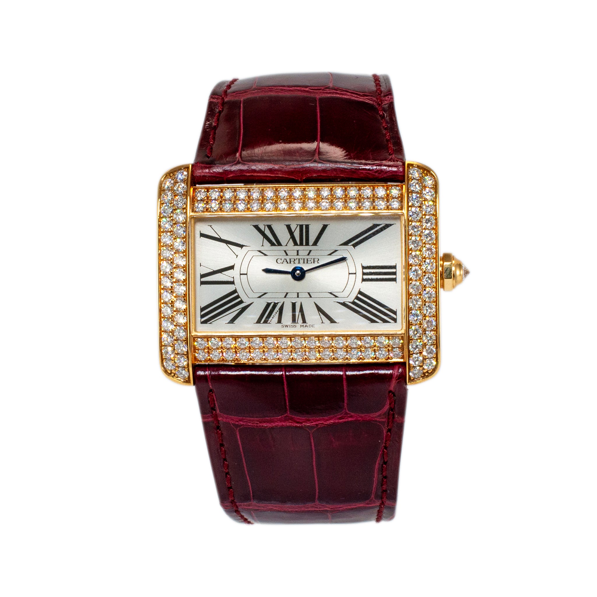 Cartier Tank Divan 38MM 2602 18K Yellow Gold Diamond Bezel Watch