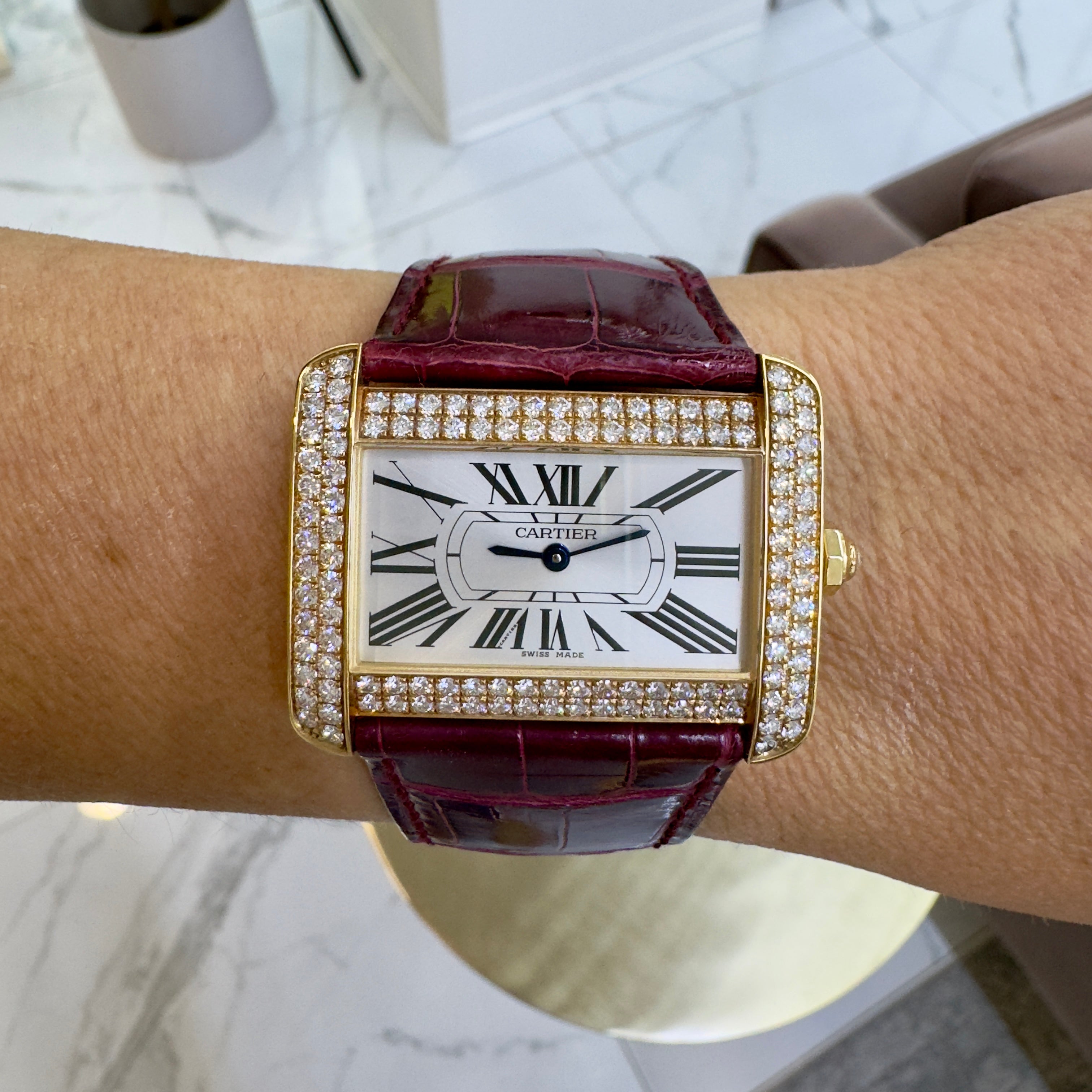 Cartier Tank Divan 38MM 2602 18K Yellow Gold Diamond Bezel Watch