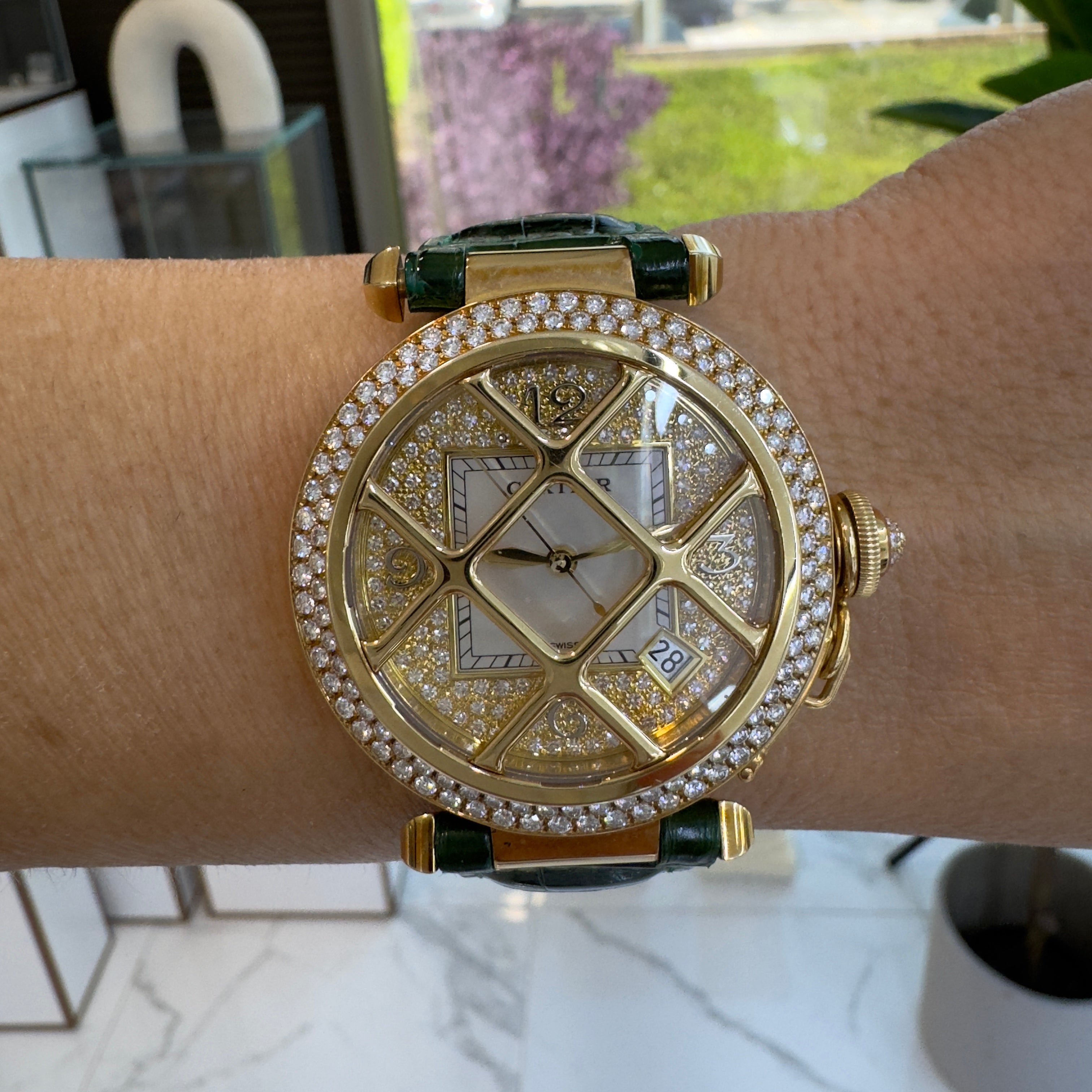 Cartier Pasha 38MM 2401 18K Yellow Gold Diamond Bezel Dial Automatic Watch
