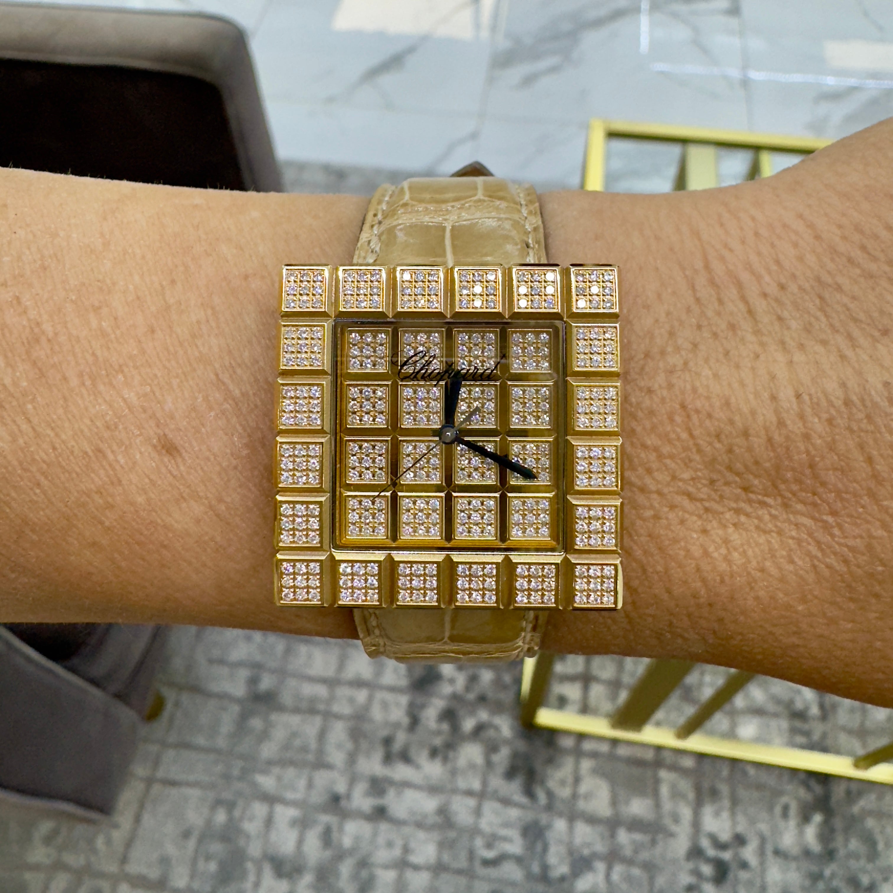 Chopard Ice Cube 32MM 13/6858 18K Yellow Gold Diamond Quartz Watch