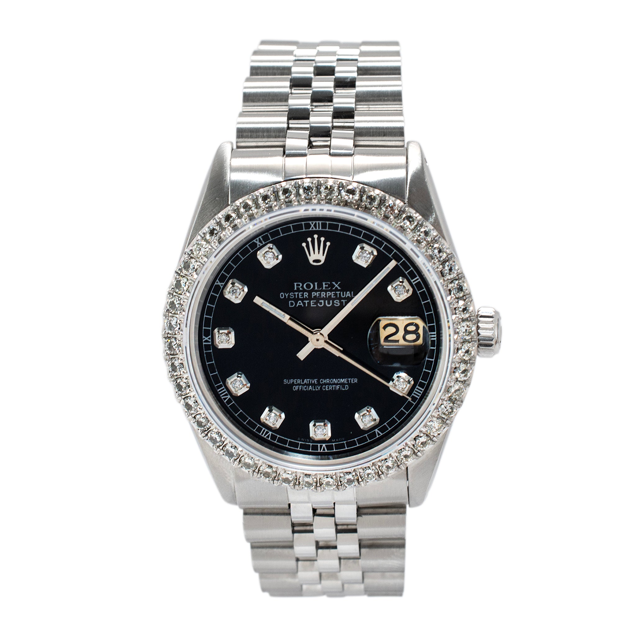Rolex Datejust 36MM 16013 Black Diamond Black Dial Jubilee Stainless Steel Watch