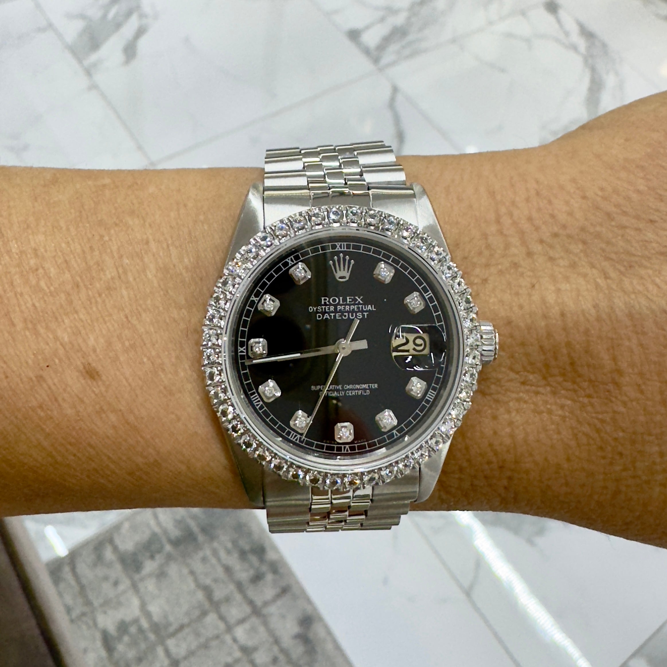Rolex Datejust 36MM 16013 Black Diamond Black Dial Jubilee Stainless Steel Watch