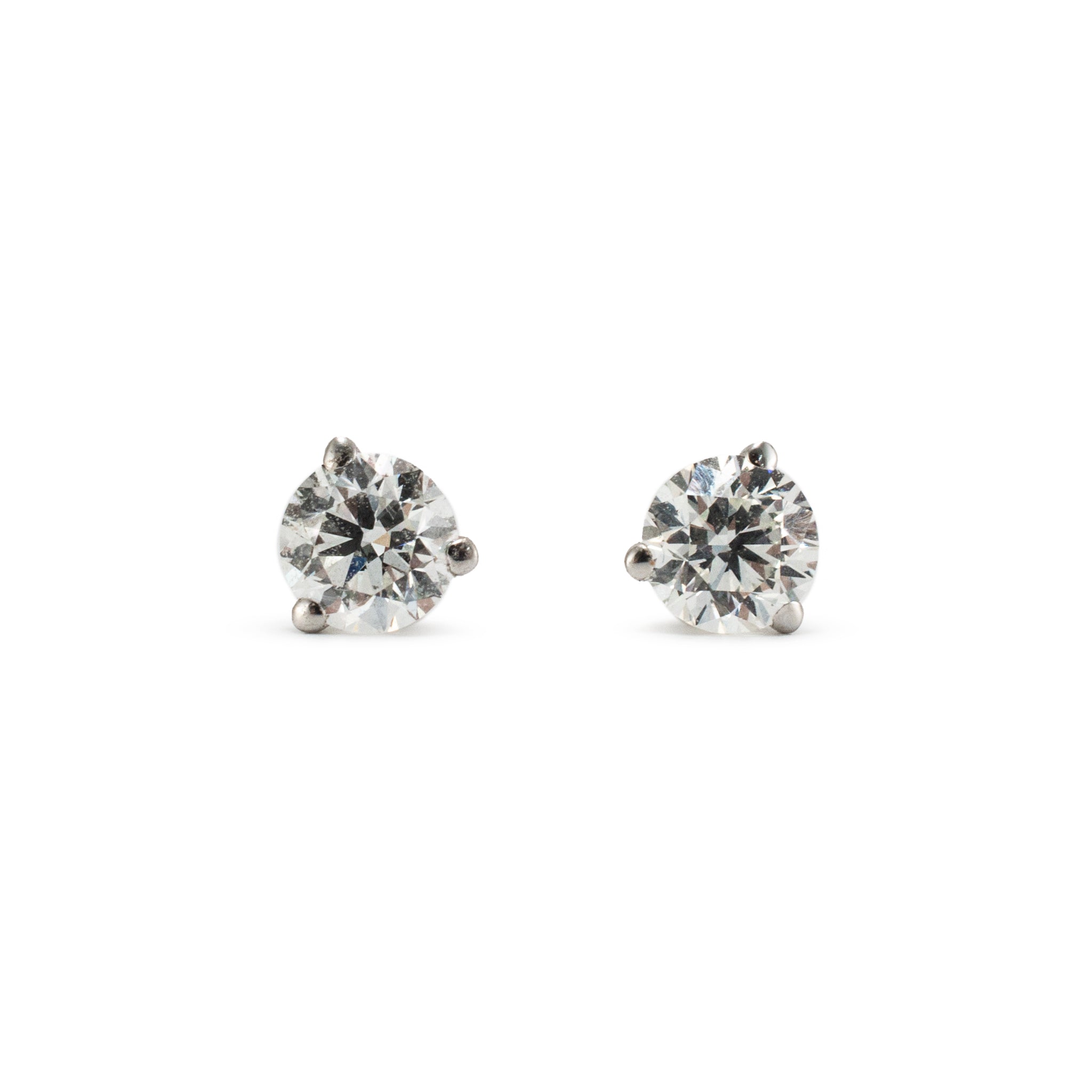 14K White Gold 0.50 CT Round Diamond 3-Prong Martini Set Petite Stud Earrings