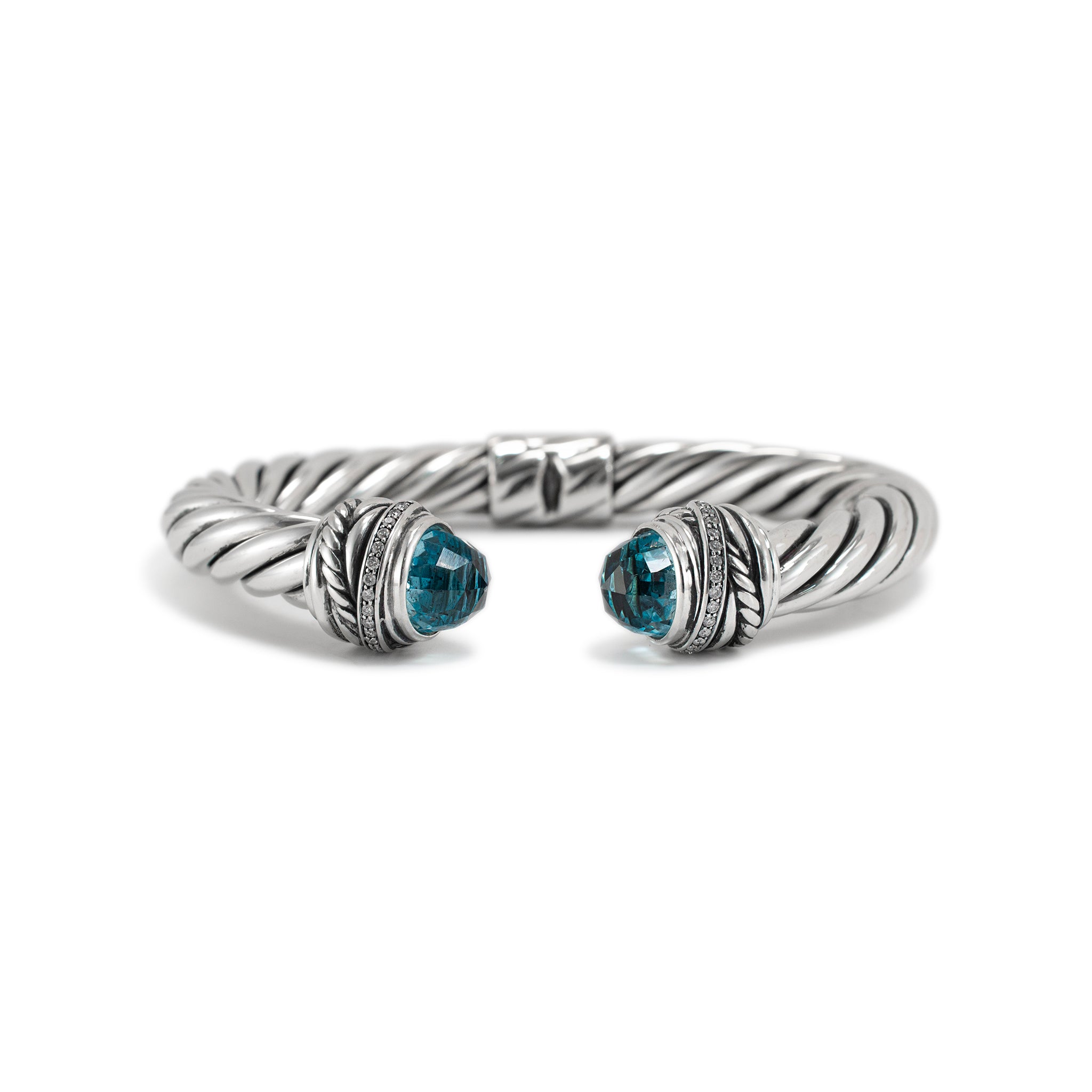 David Yurman 925 Sterling Silver Topaz & Diamond Classic Cable Bracele