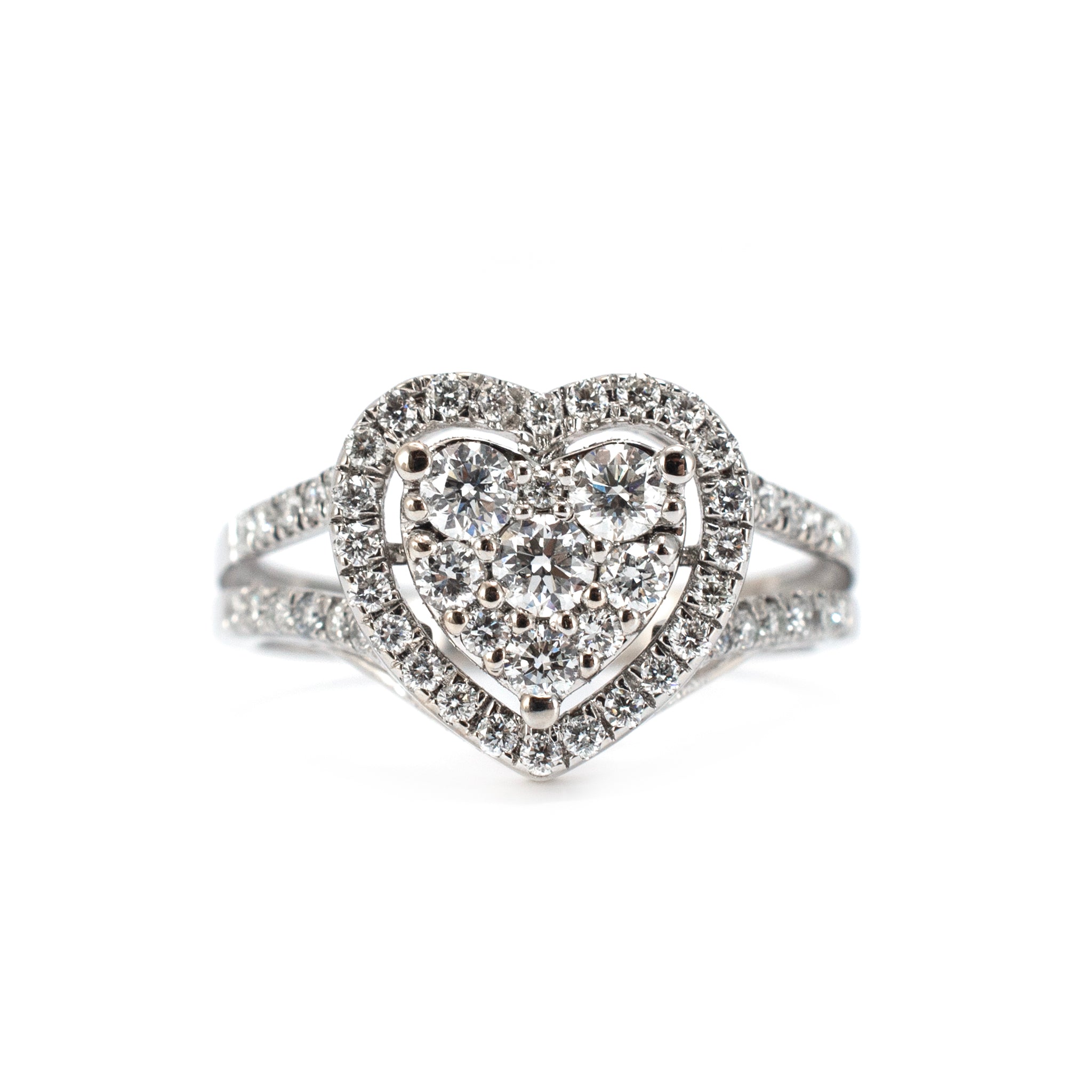14K White Gold 1.00ct Lab Grown Diamond Heart Shape Cluster Engagement Ring