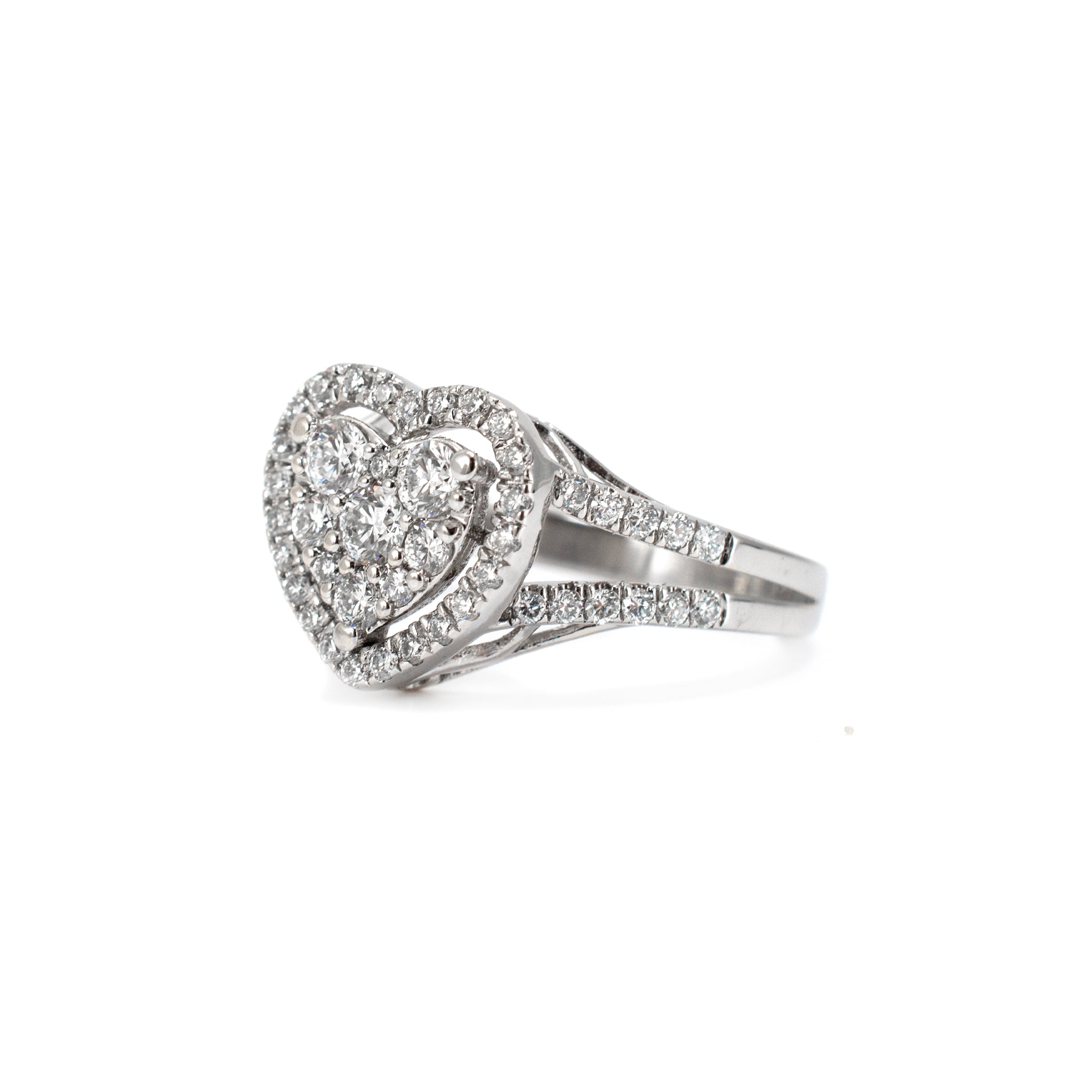 14K White Gold 1.00ct Lab Grown Diamond Heart Shape Cluster Engagement Ring