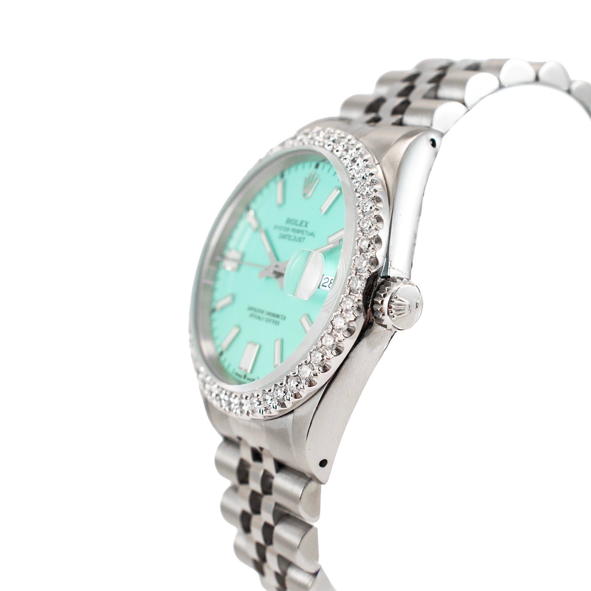Ladies Rolex Datejust 36MM 16233 Turquise Blue Dial Diamond Bezel Steel Watch