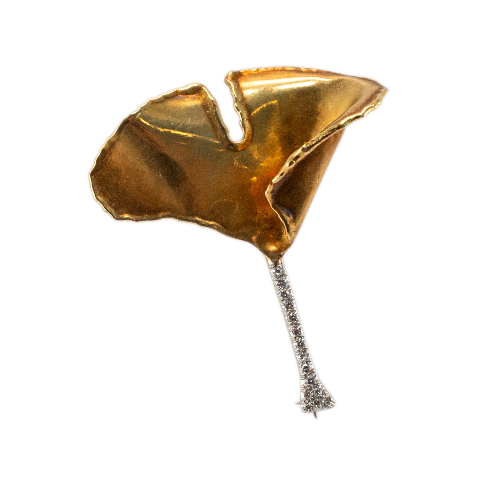 Vintage Retro Tiffany & Co. Platinum 18K Gold Diamond Iconic Ginkgo Leaf Pin