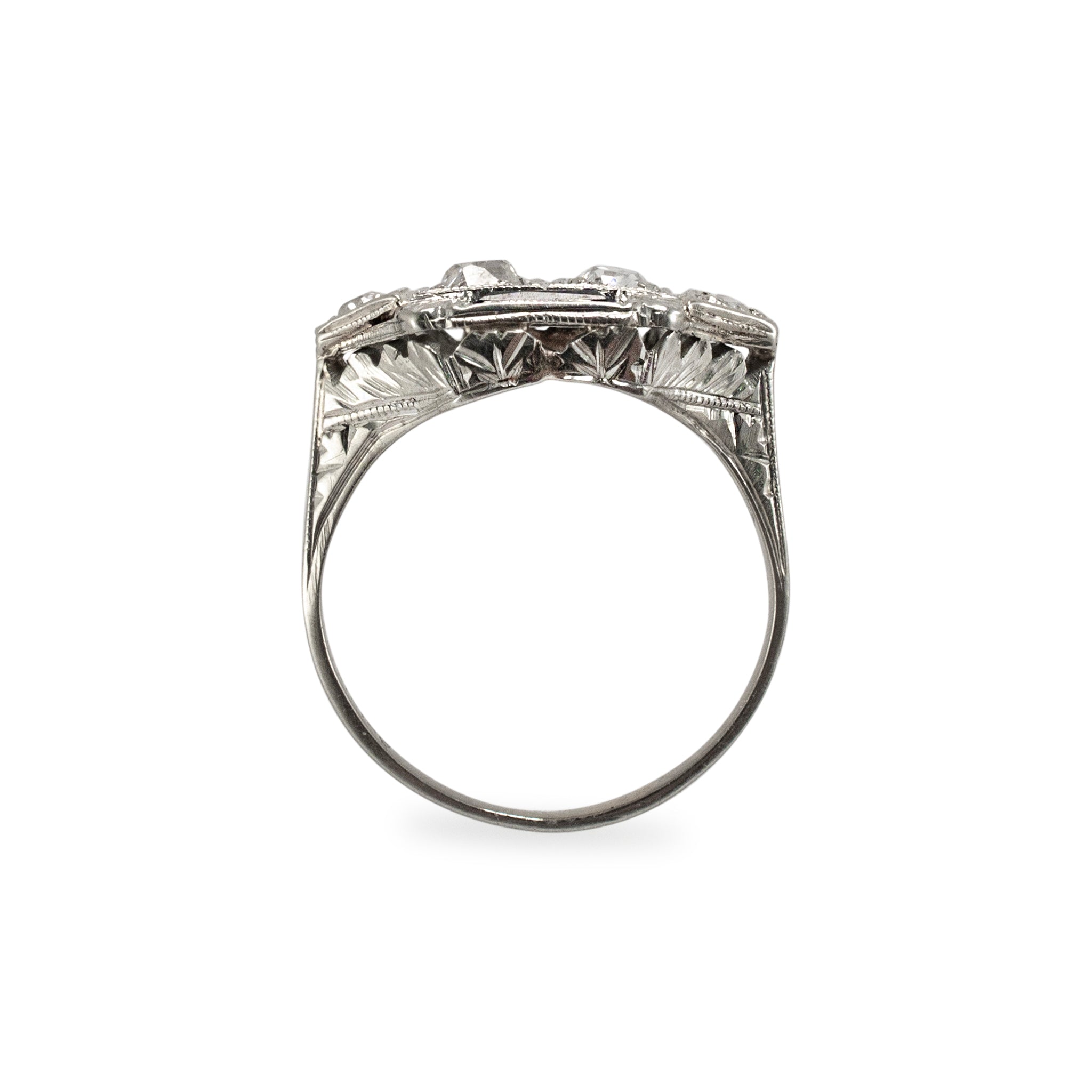 Antique Art Deco 18K White Gold Old Miner Twin Diamond Sapphire Cocktail Ring