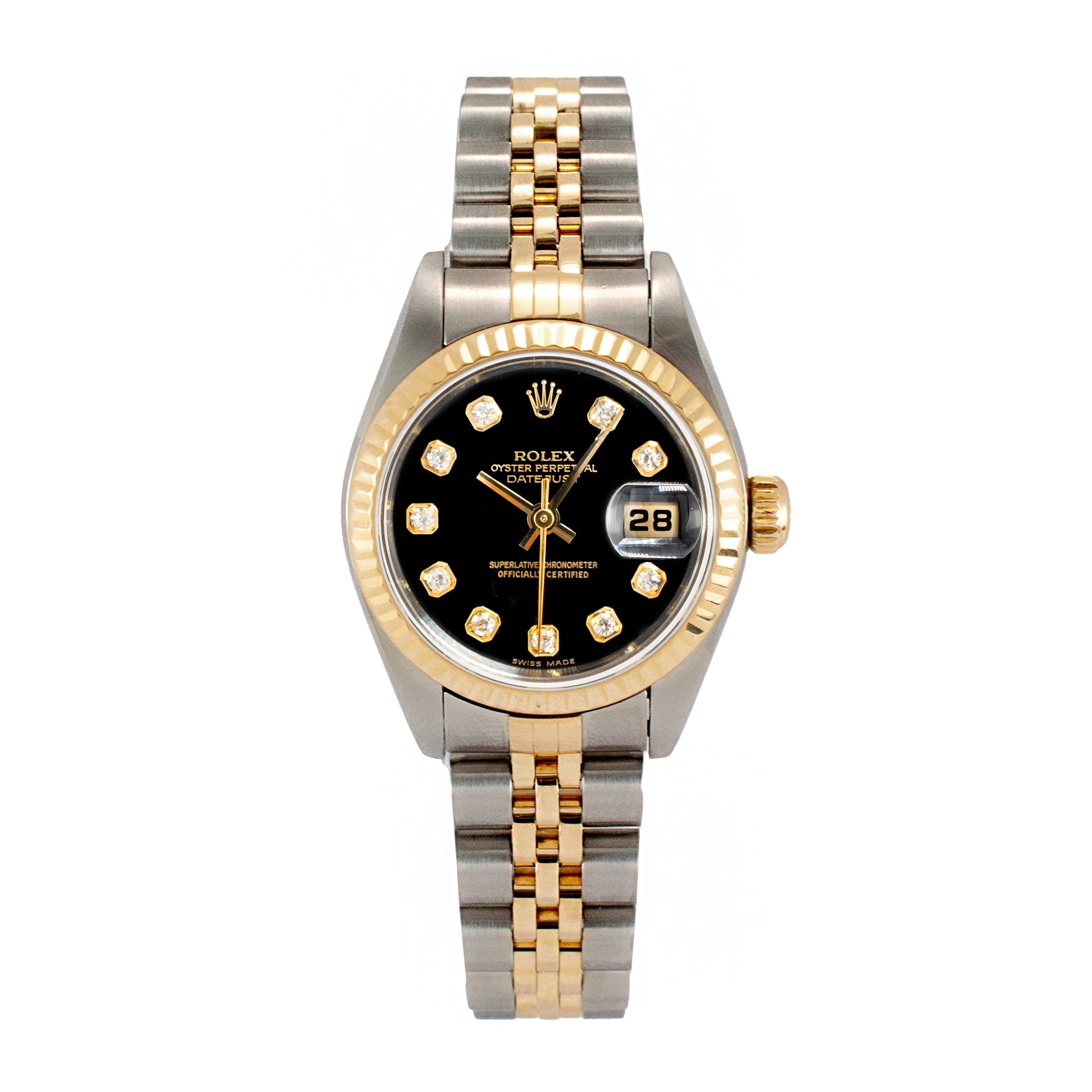 2003 Rolex Lady Datejust 26MM 79173 Black Diamond Jubilee Gold Steel Watch